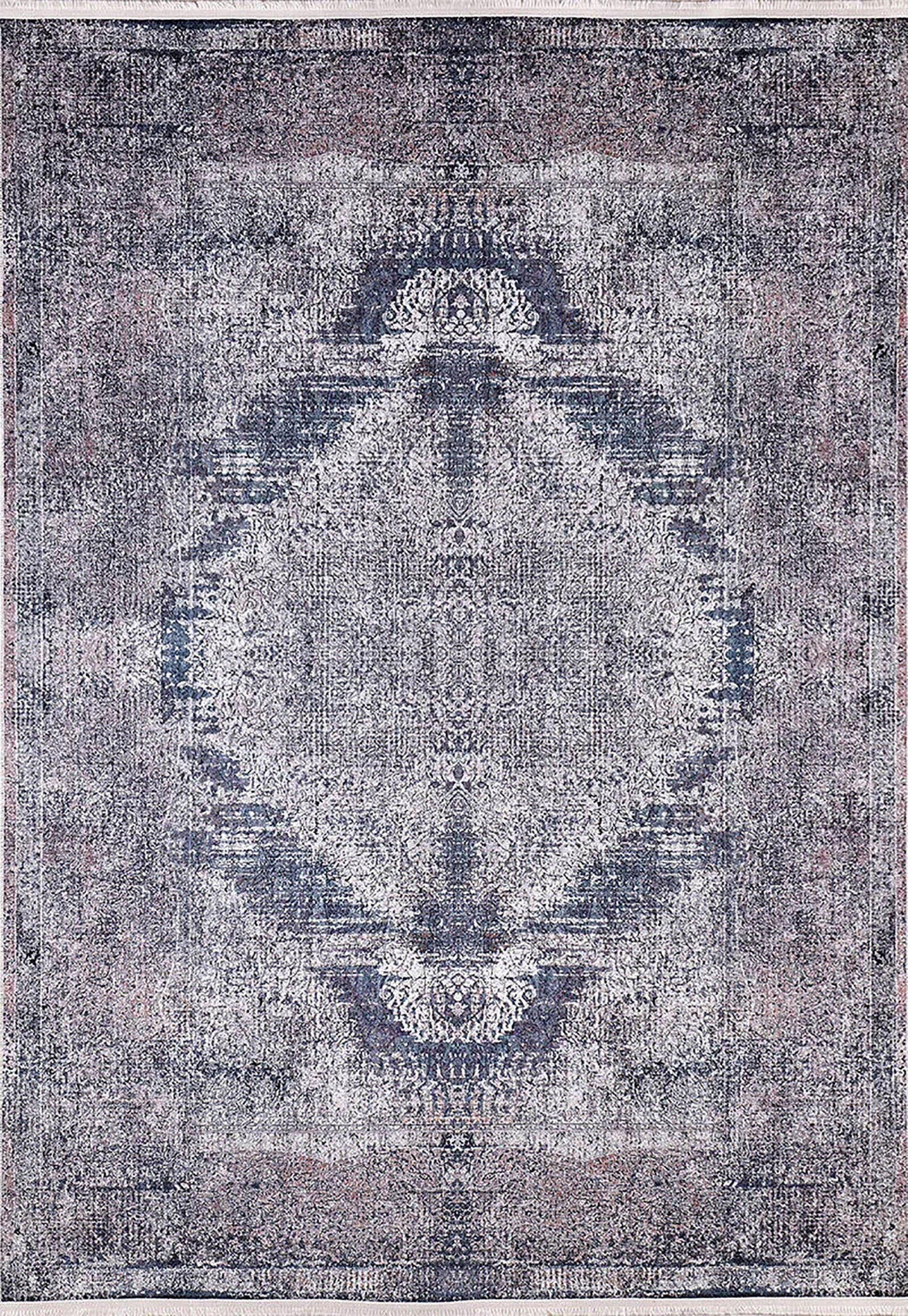 Koyu Gri Mavi Eskitme Vintage Otantik Halı