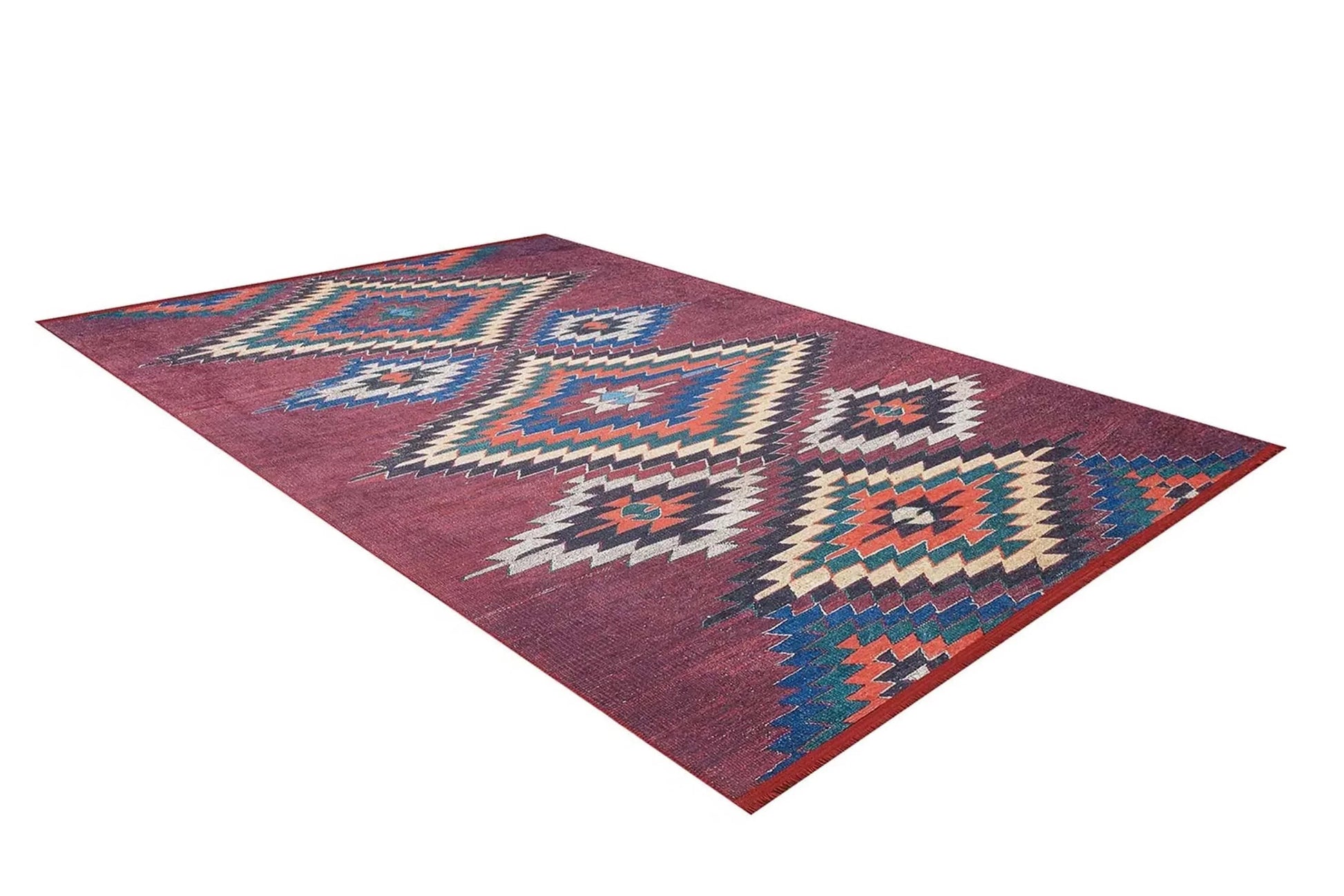 Koyu Kırmızı Geometrik Desenli Anadolu Kilim Halı