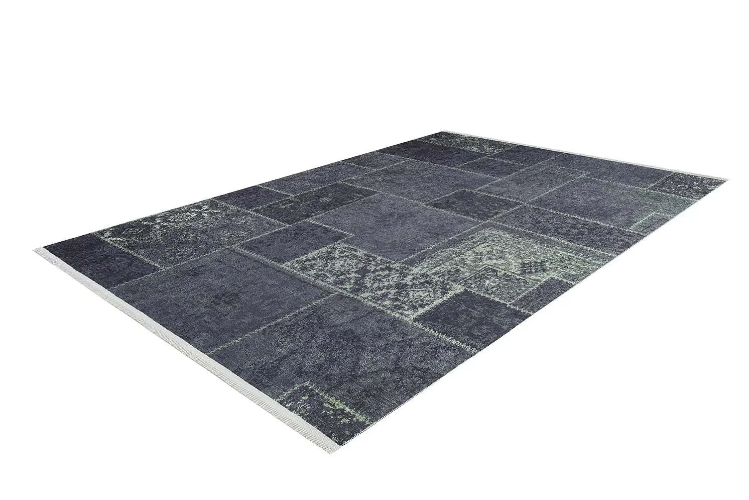Koyu Yeşil Haki Patchwork Görünümlü Halı