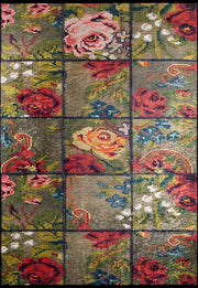Koyu Yeşil Klasik Çiçekli Patchwork Görünümlü Halı