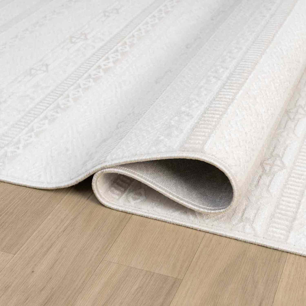 Krem Bej Etnik Şerit Desenli Modern Halı