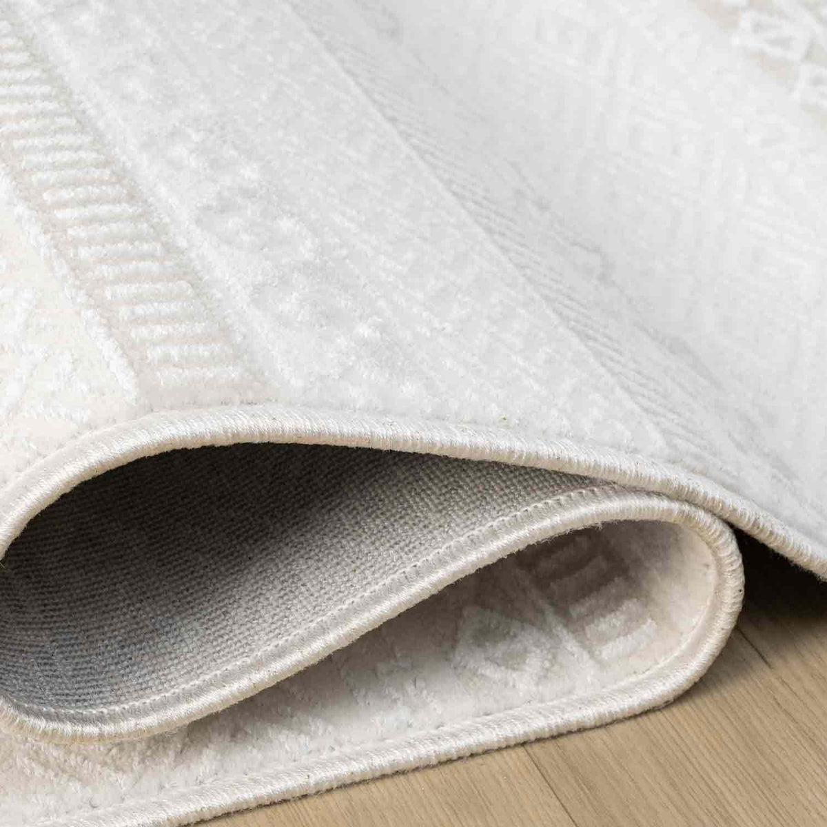 Krem Bej Etnik Şerit Desenli Modern Halı