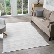 Krem Bej Etnik Şerit Desenli Modern Halı