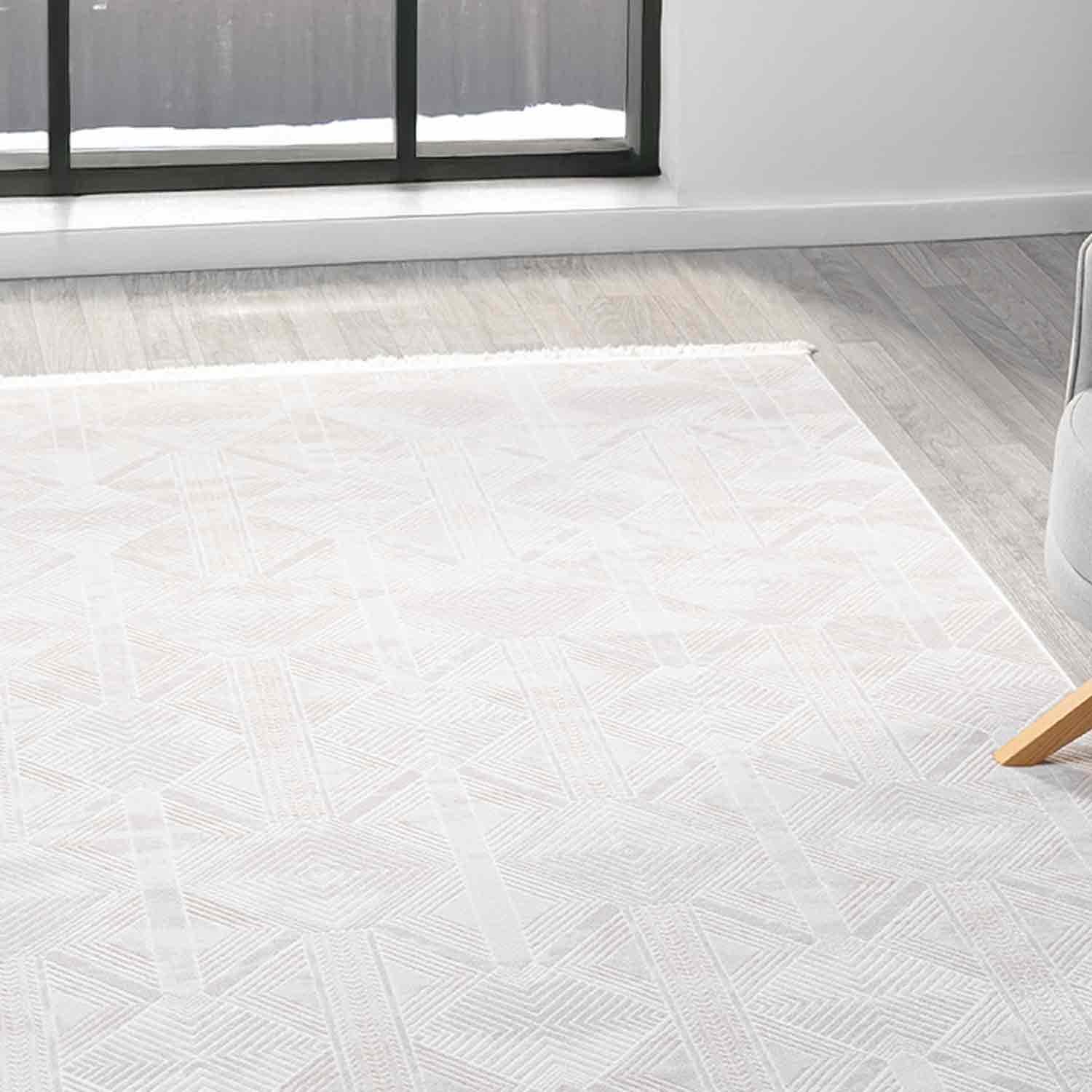 Krem Bej Geometrik Etnik Modern Halı