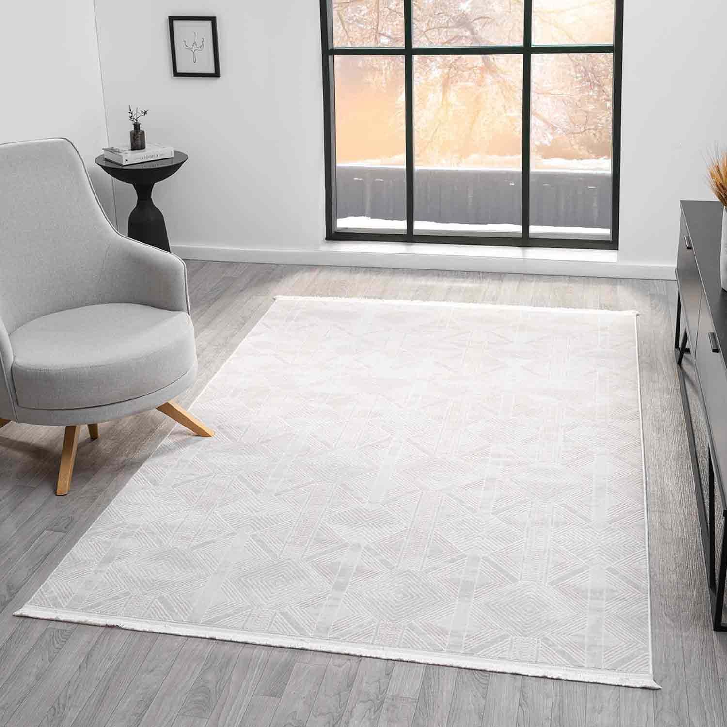 Krem Bej Geometrik Etnik Modern Halı