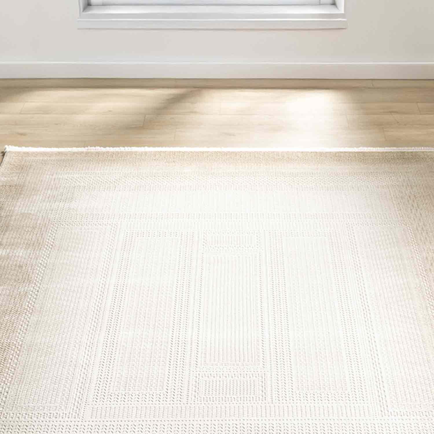 Krem Bej Gradien Bordürlü Modern Halı