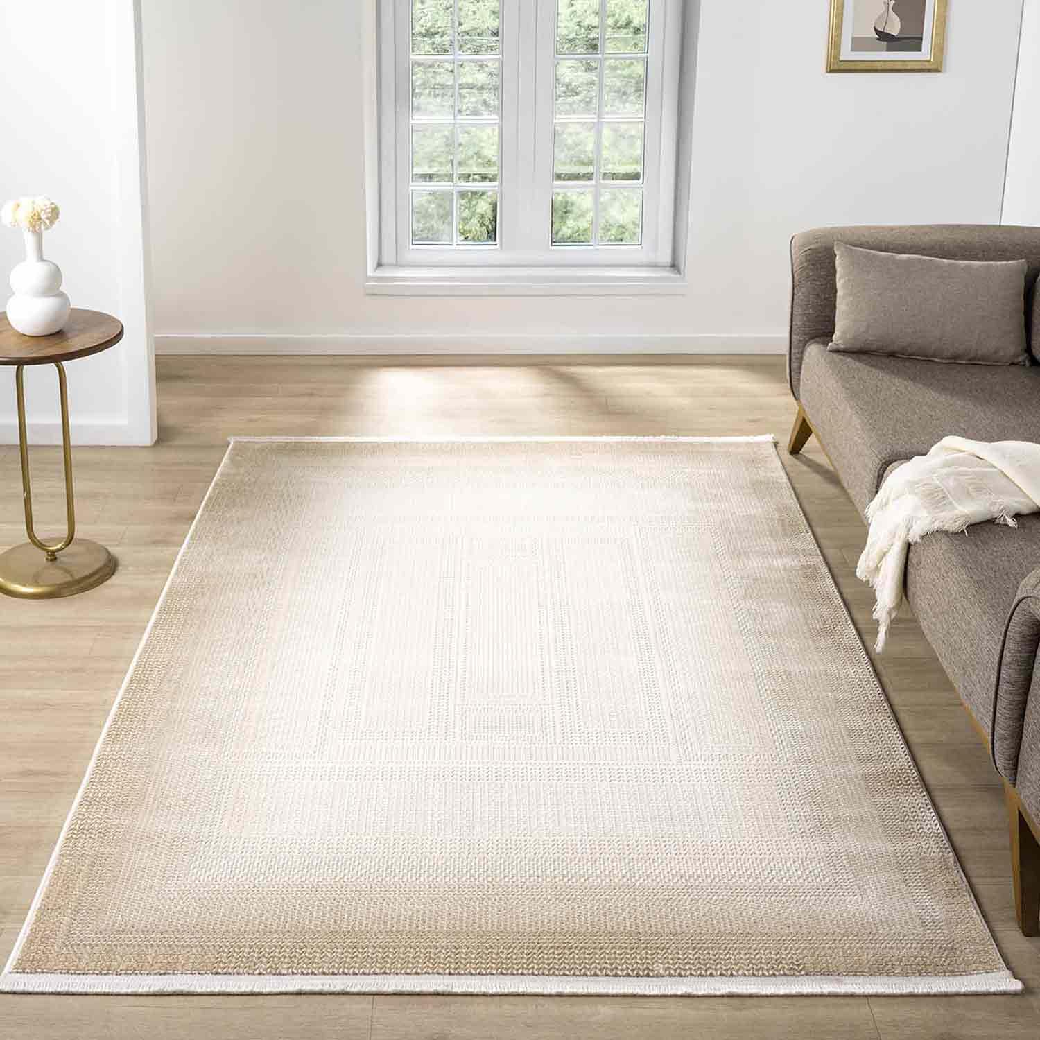 Krem Bej Gradien Bordürlü Modern Halı