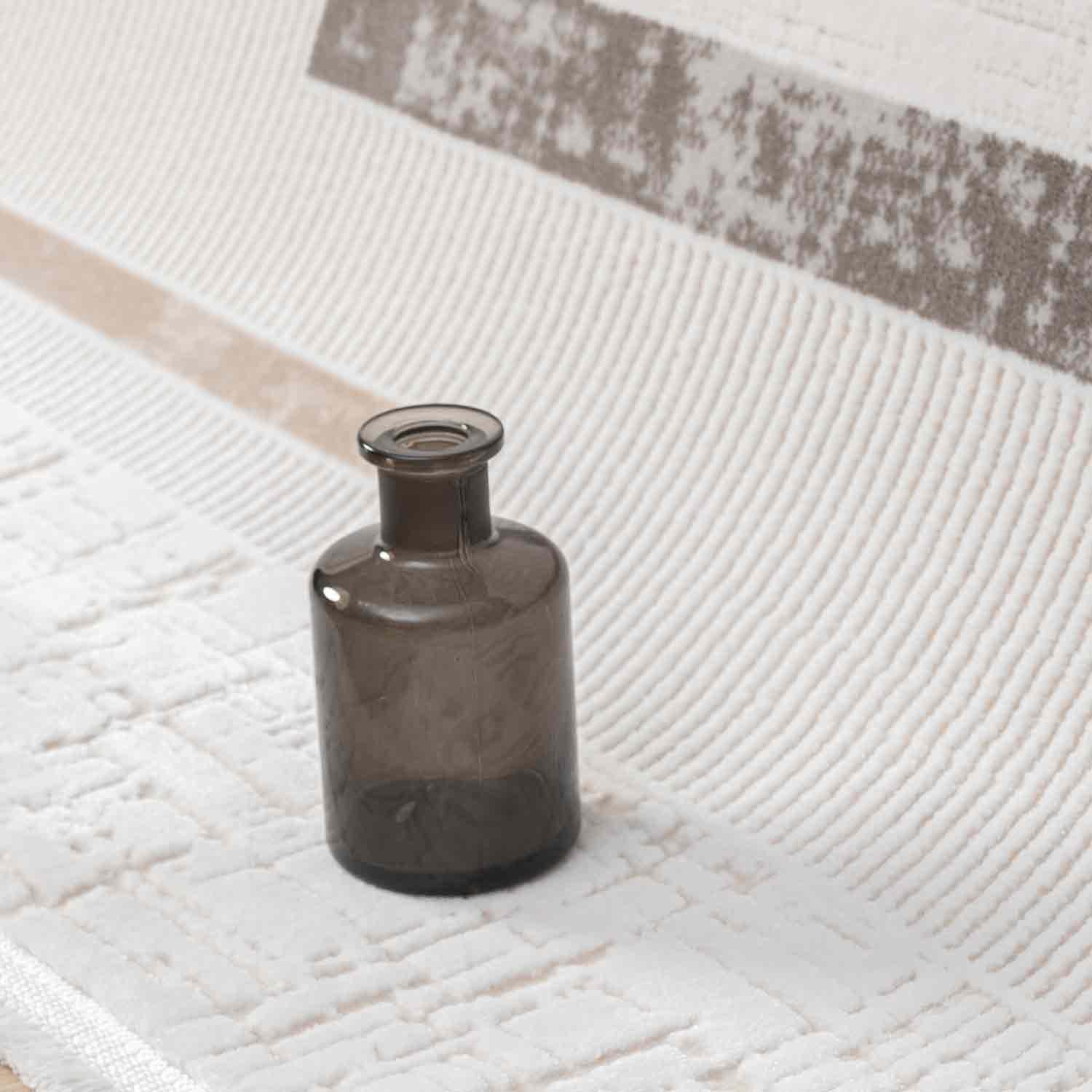 Krem Bej Kahve Yatay Blok Desenli Halı