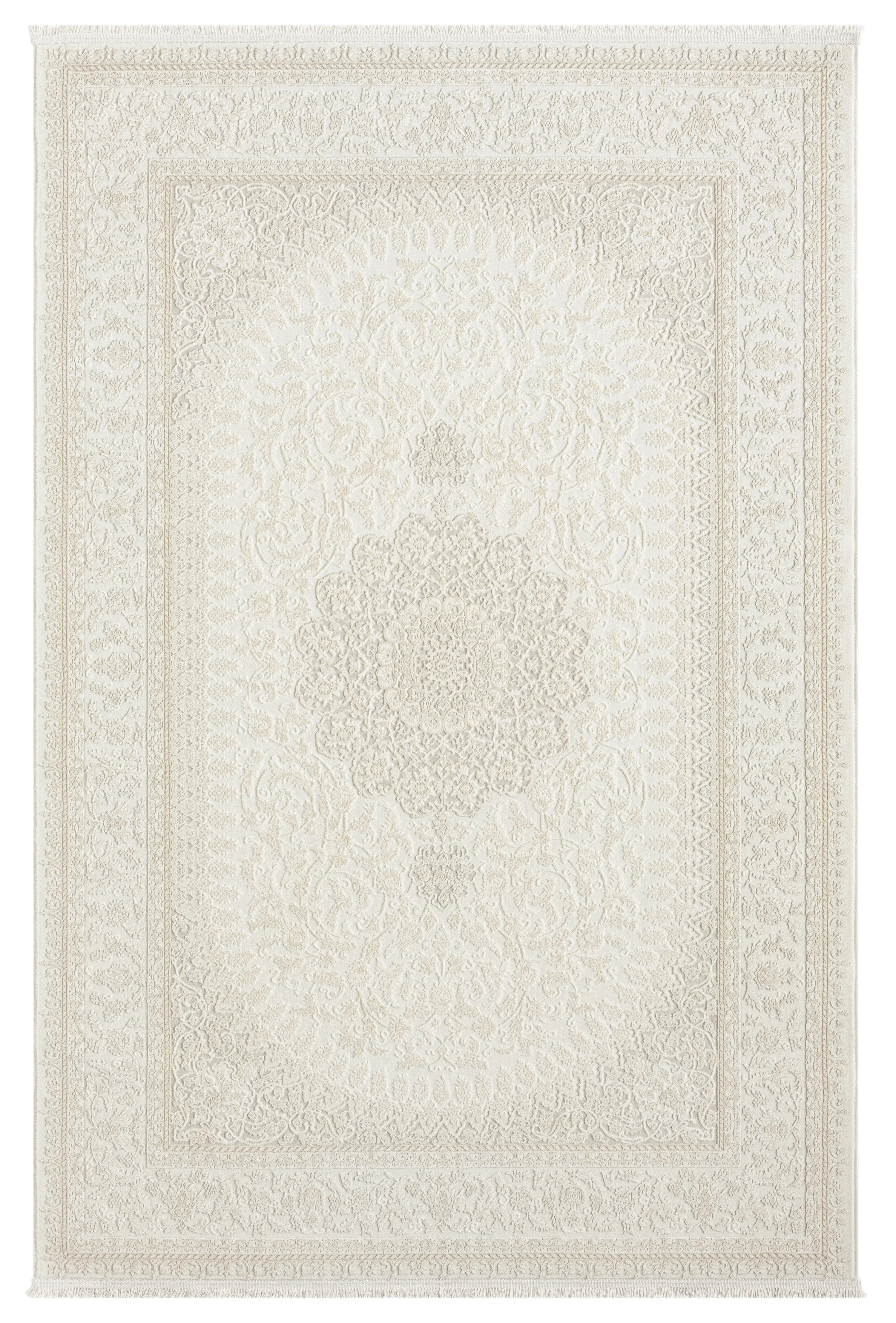 Krem Bej Klasik Medallion Desenli Halı