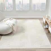 Krem Beyaz Geometrik Desenli Modern Halı
