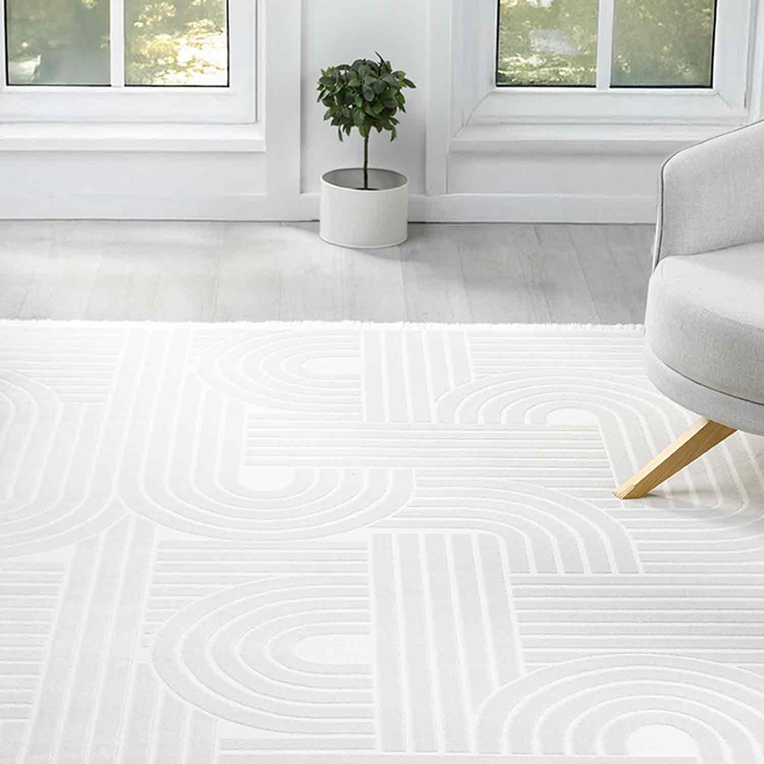 Krem Beyaz Yarım Daire Geometrik Modern Halı