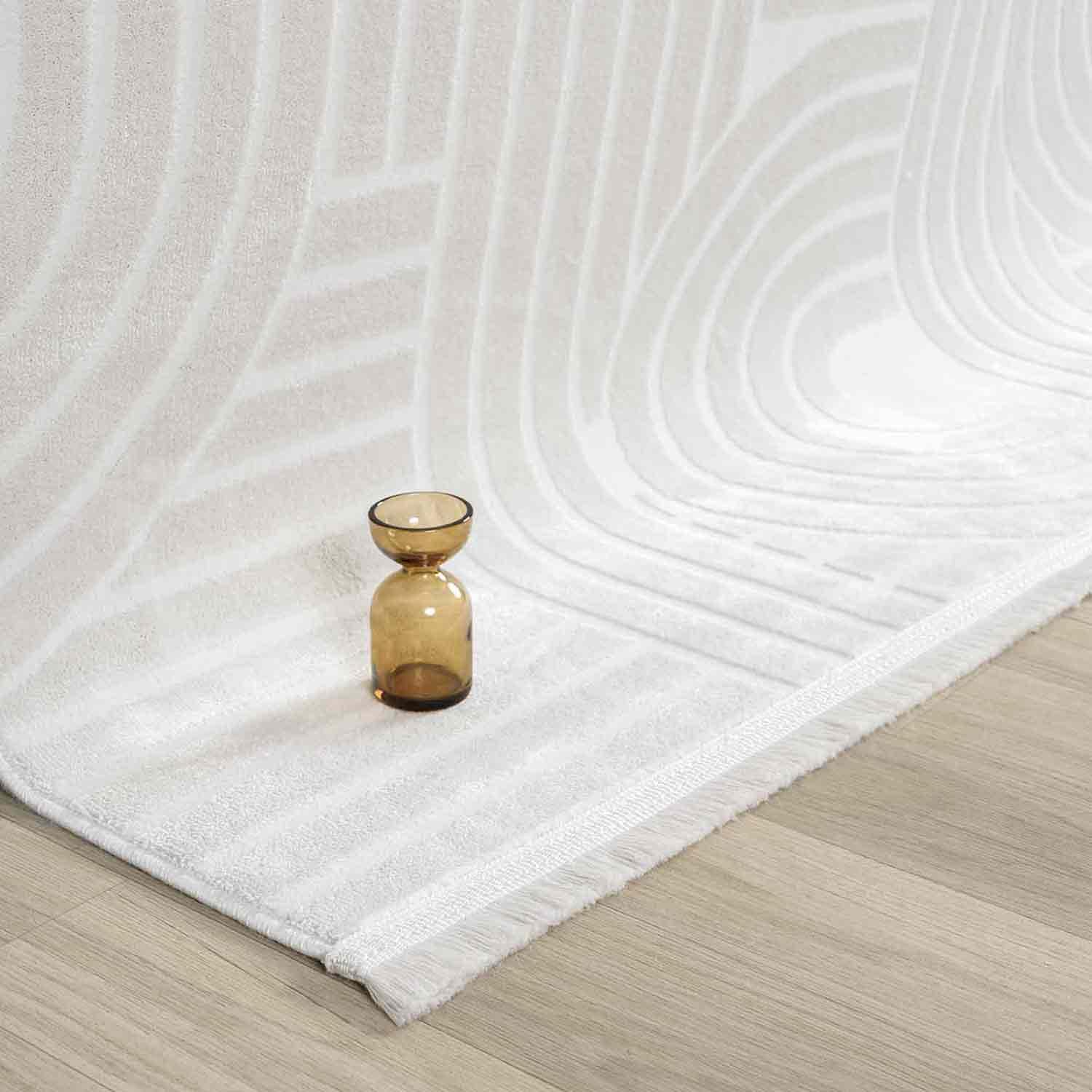 Krem Beyaz Yarım Daire Geometrik Modern Halı