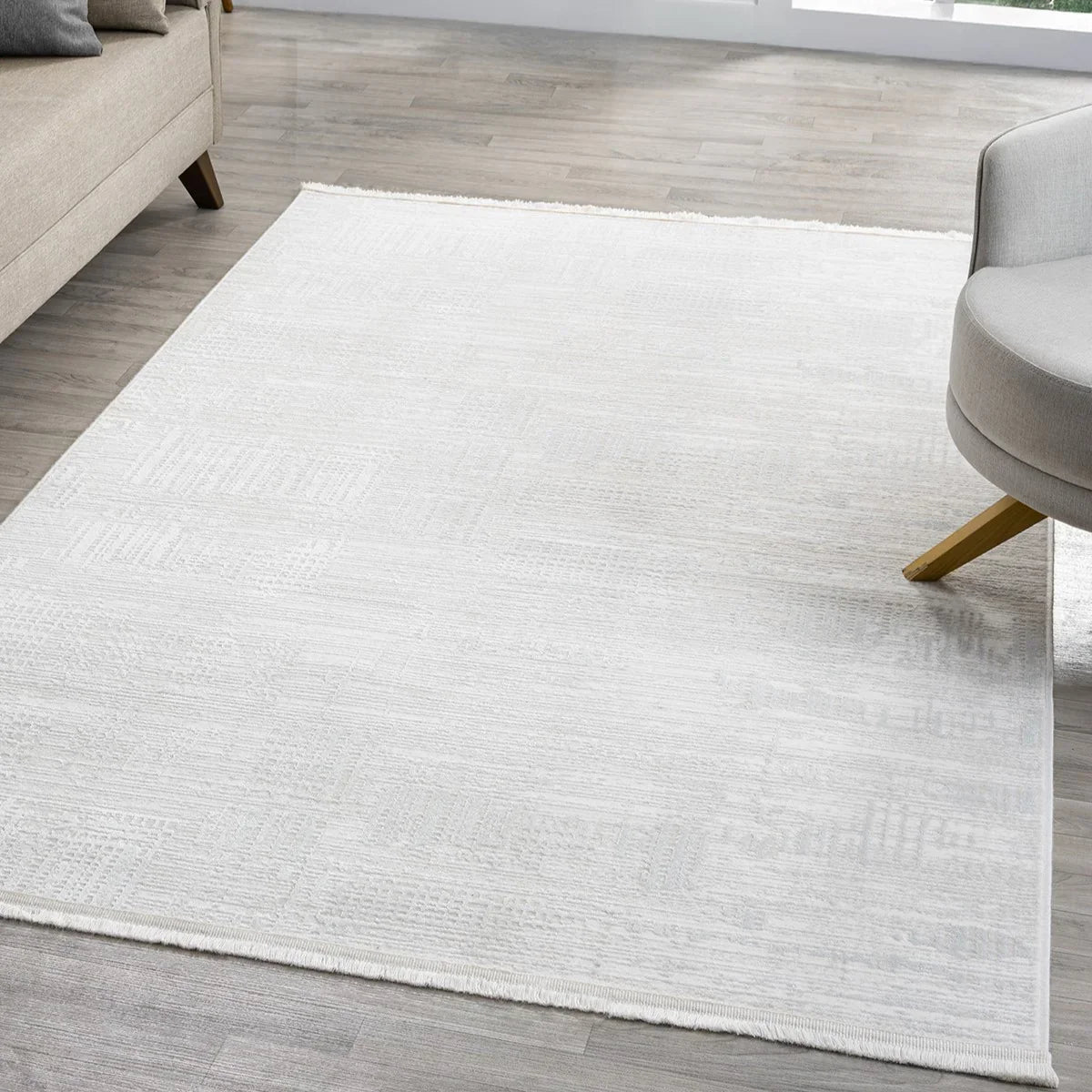 Krem Beyaz Soyut Çizgisel Modern Halı