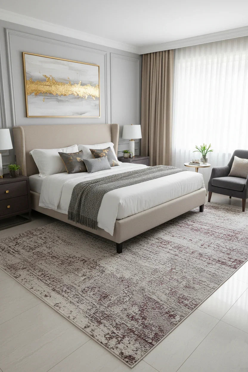 Krem, Bordo ve Gri Modern Soyut Sanat Halısı