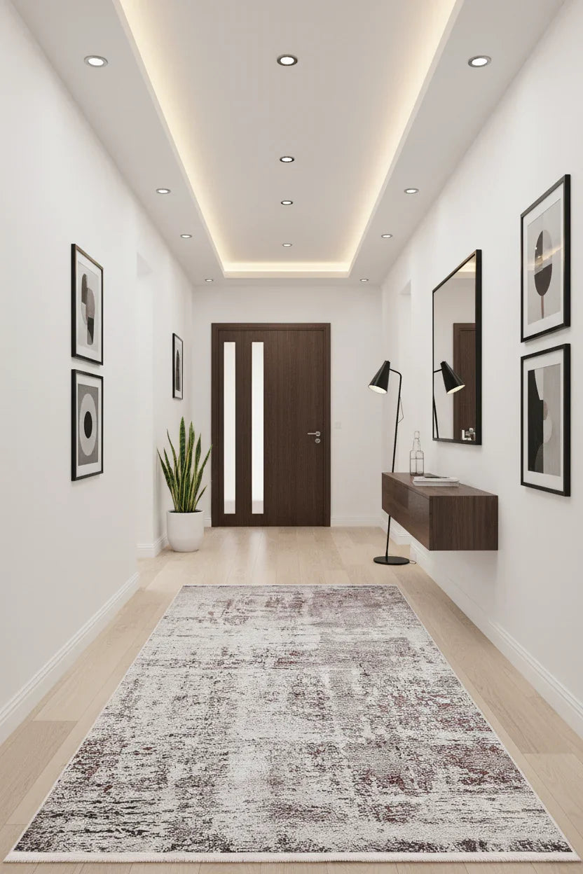 Krem, Bordo ve Gri Modern Soyut Sanat Halısı