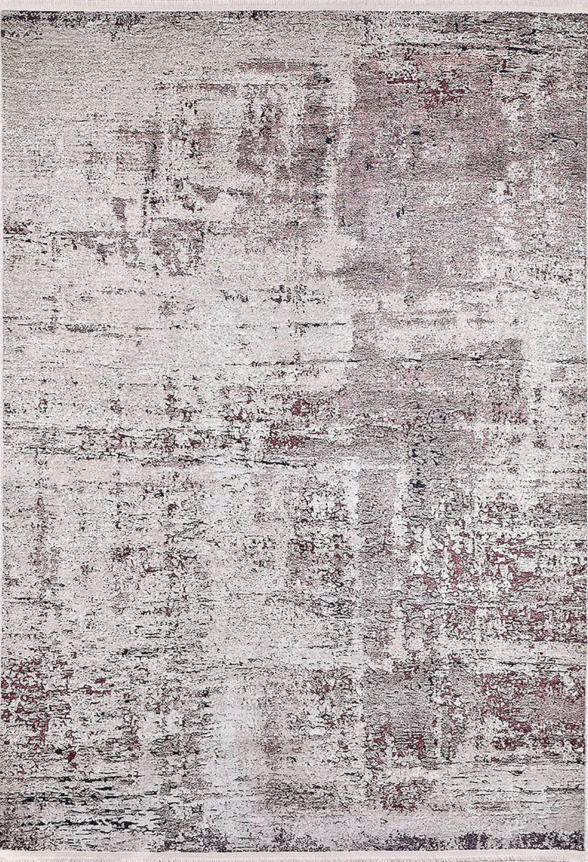 Krem, Bordo ve Gri Modern Soyut Sanat Halısı