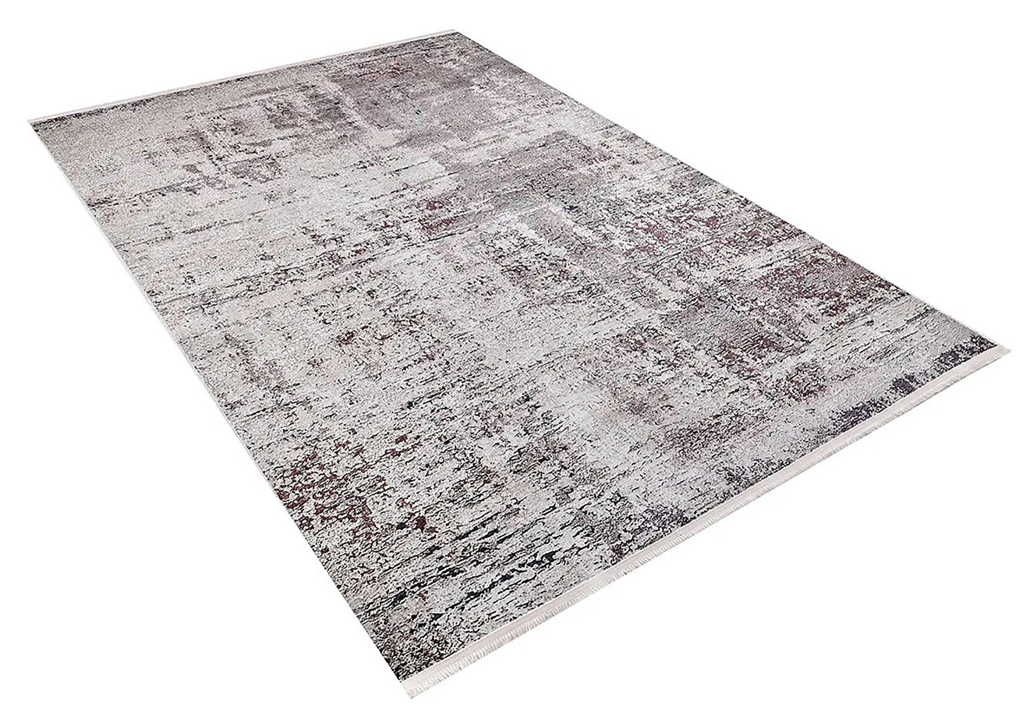 Krem, Bordo ve Gri Modern Soyut Sanat Halısı