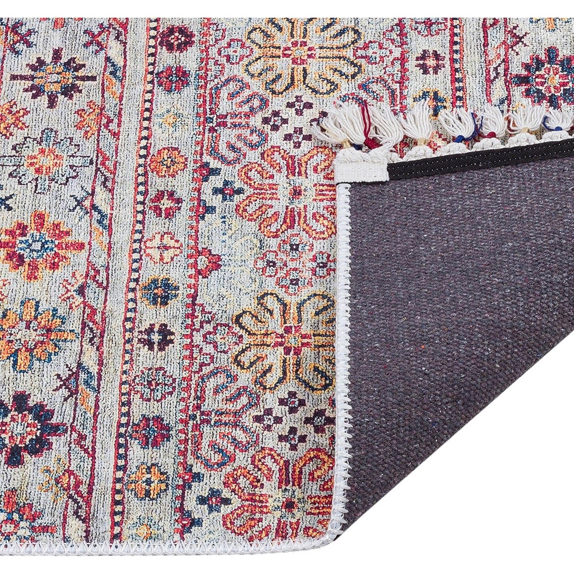 Krem Çok Renkli Etnik Desenli Vintage Kilim Halı