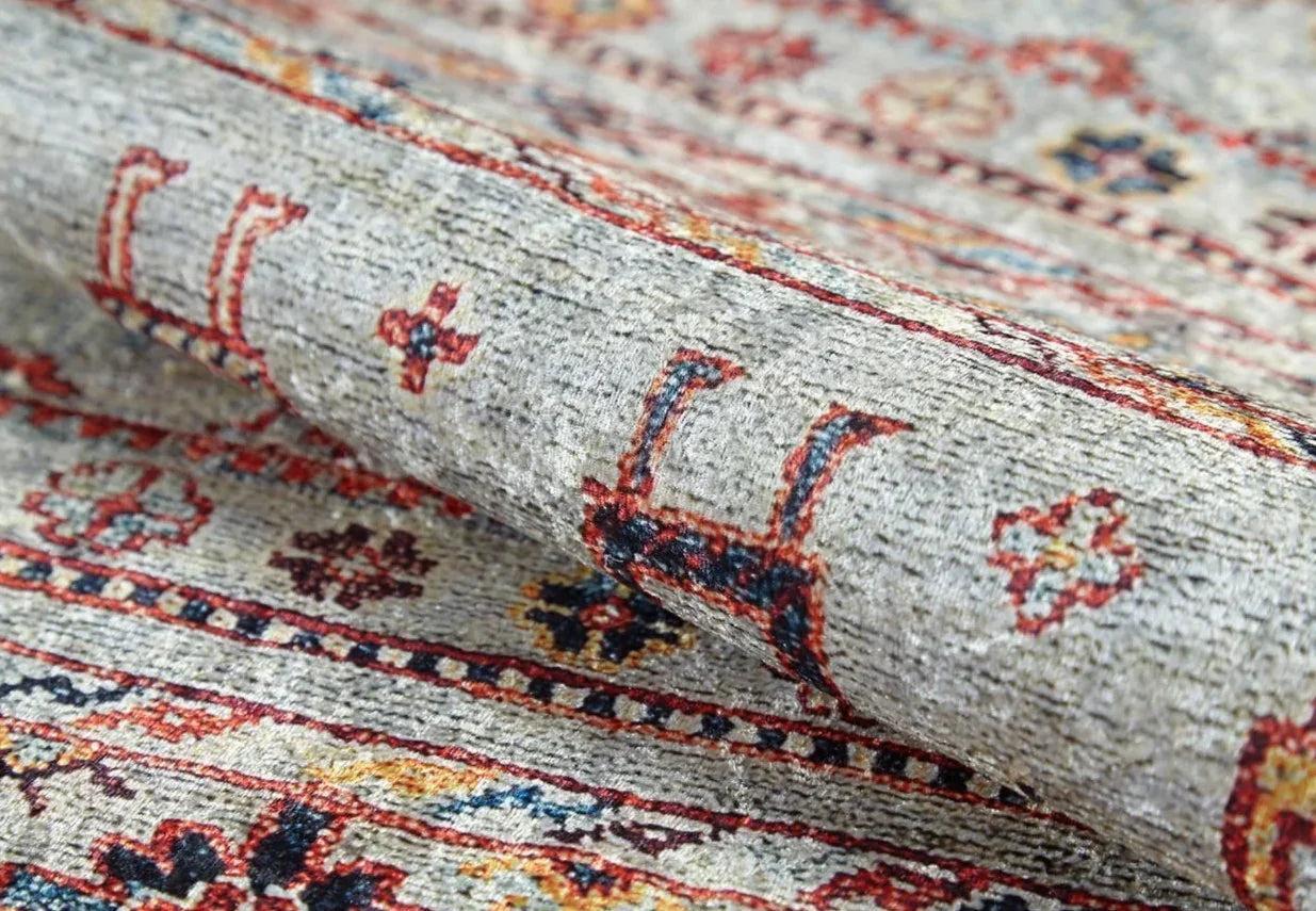 Krem Çok Renkli Etnik Desenli Vintage Kilim Halı