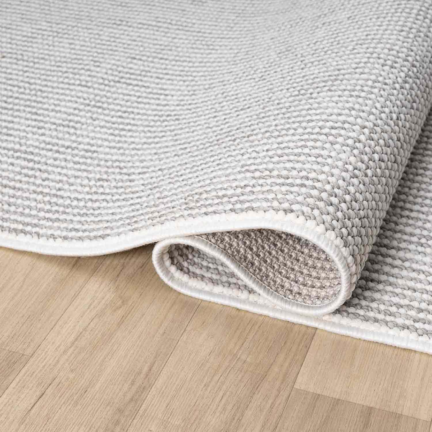 Krem Gri Bukle Dokulu Düz Renk Modern Halı