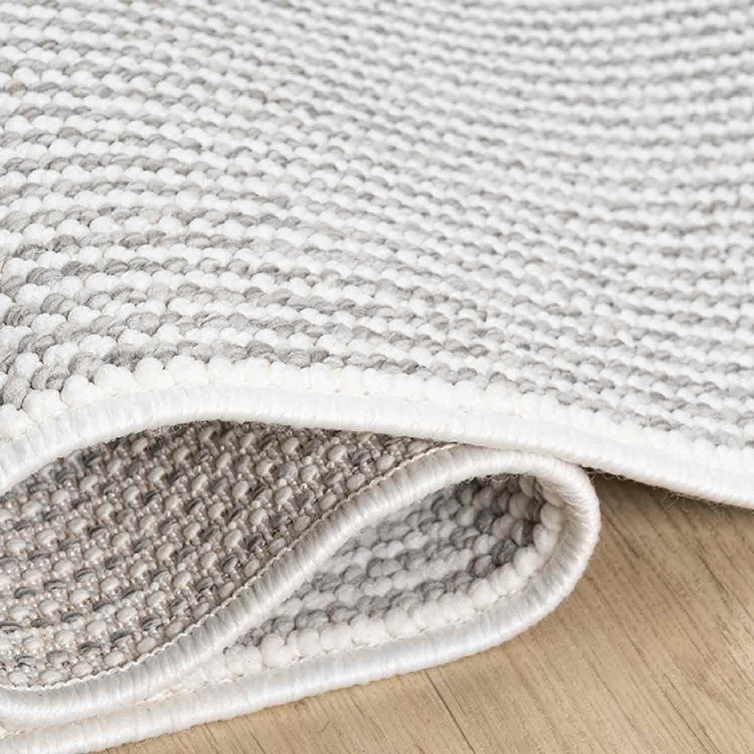 Krem Gri Bukle Dokulu Düz Renk Modern Halı