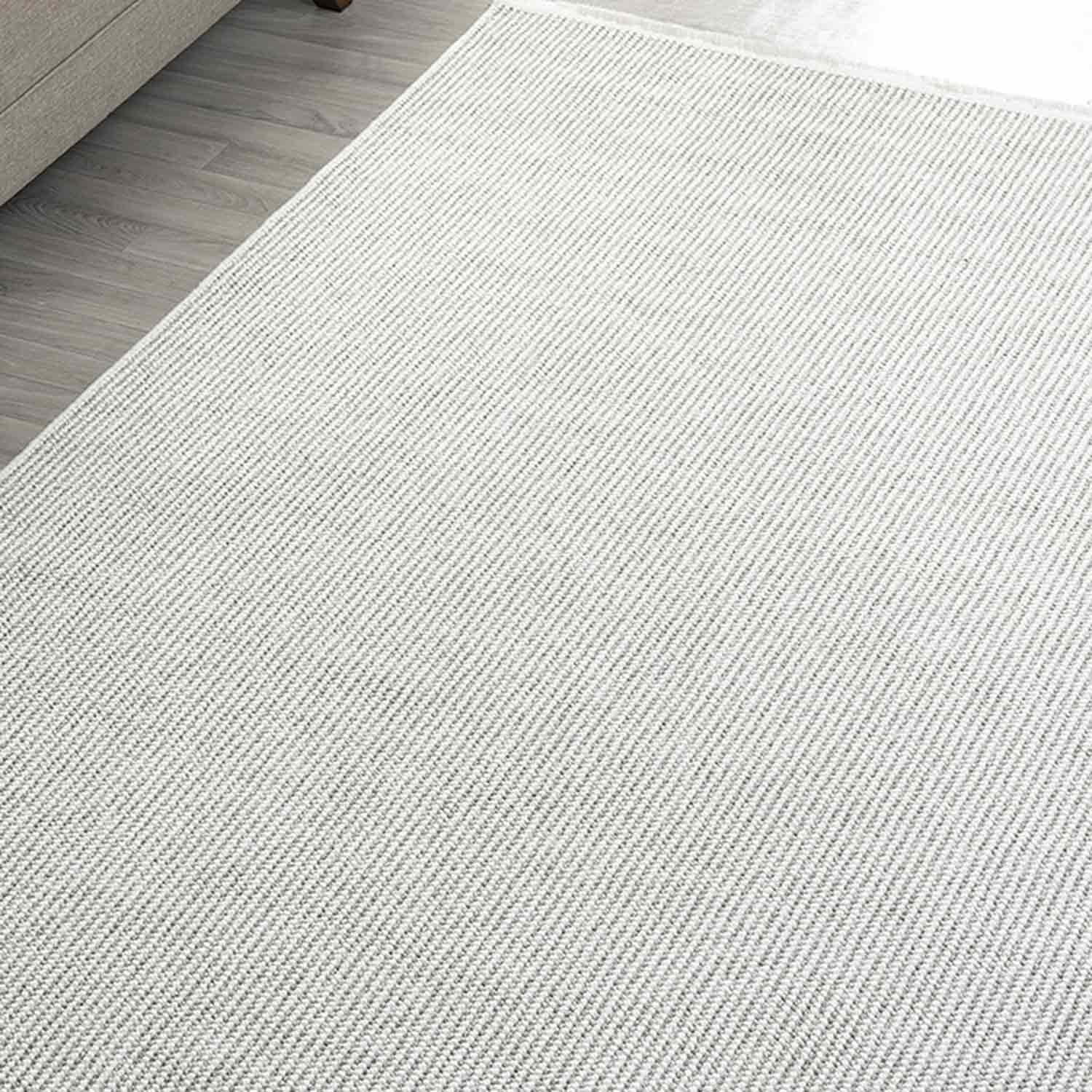 Krem Gri Bukle Dokulu Düz Renk Modern Halı