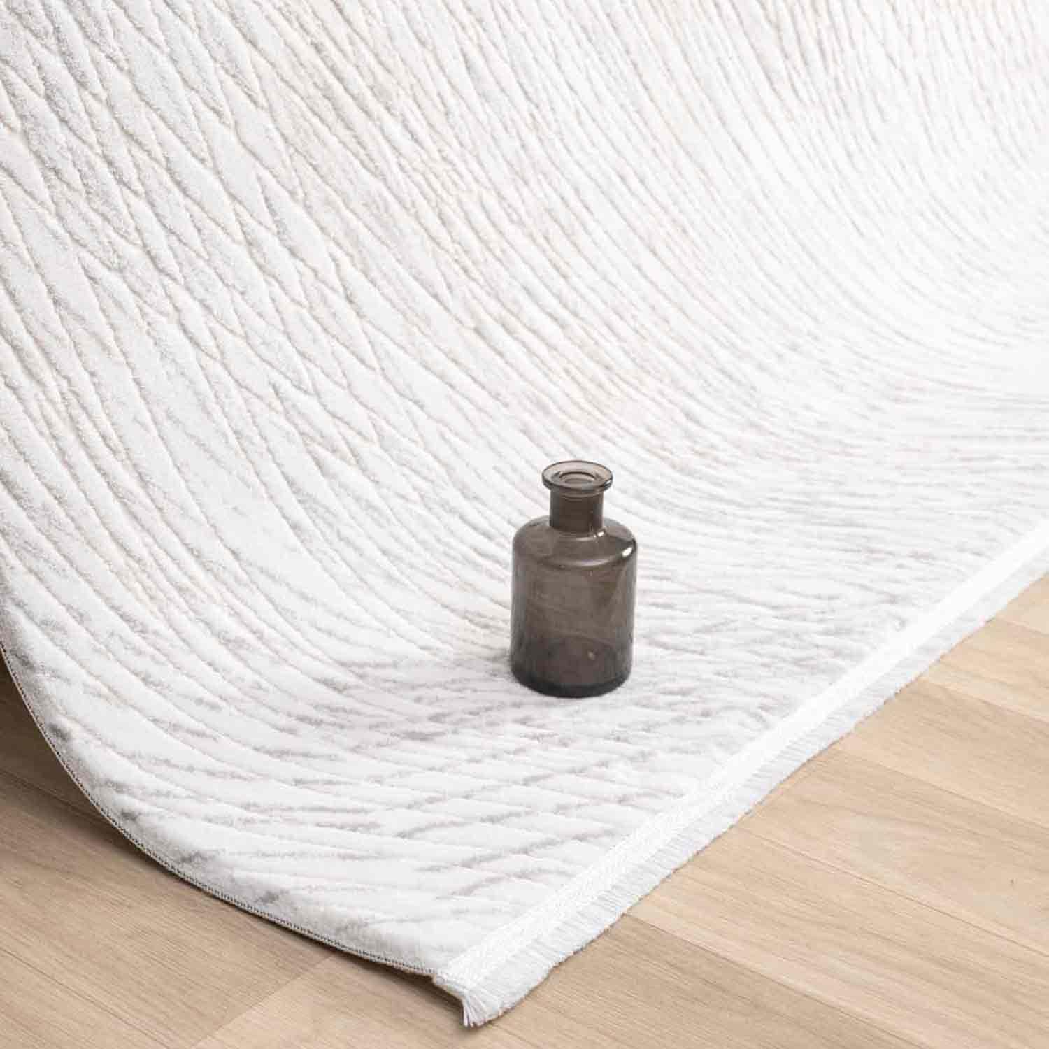 Krem Gri Soyut Çizgili Modern Halı