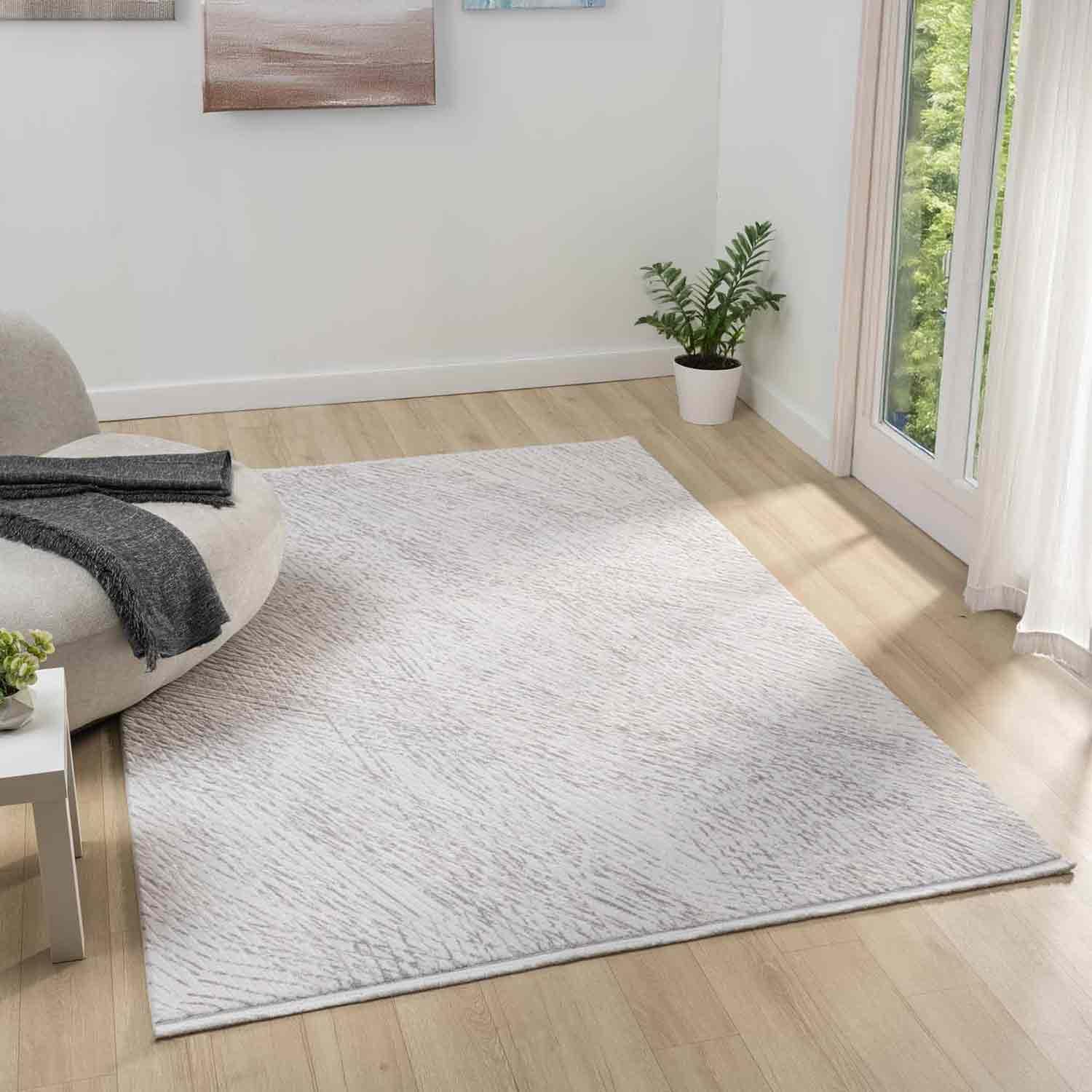 Krem Gri Soyut Çizgili Modern Halı