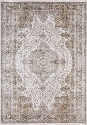 Krem Kahve Klasik Medallion Desenli Halı