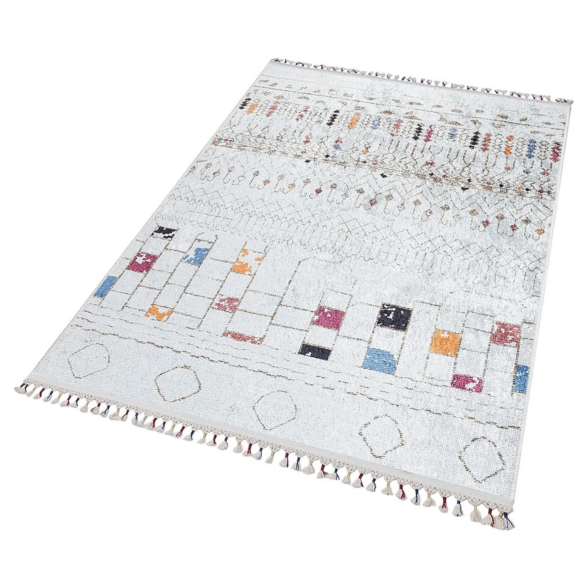 Krem Renkli Etnik Desenli Modern Kilim Halı