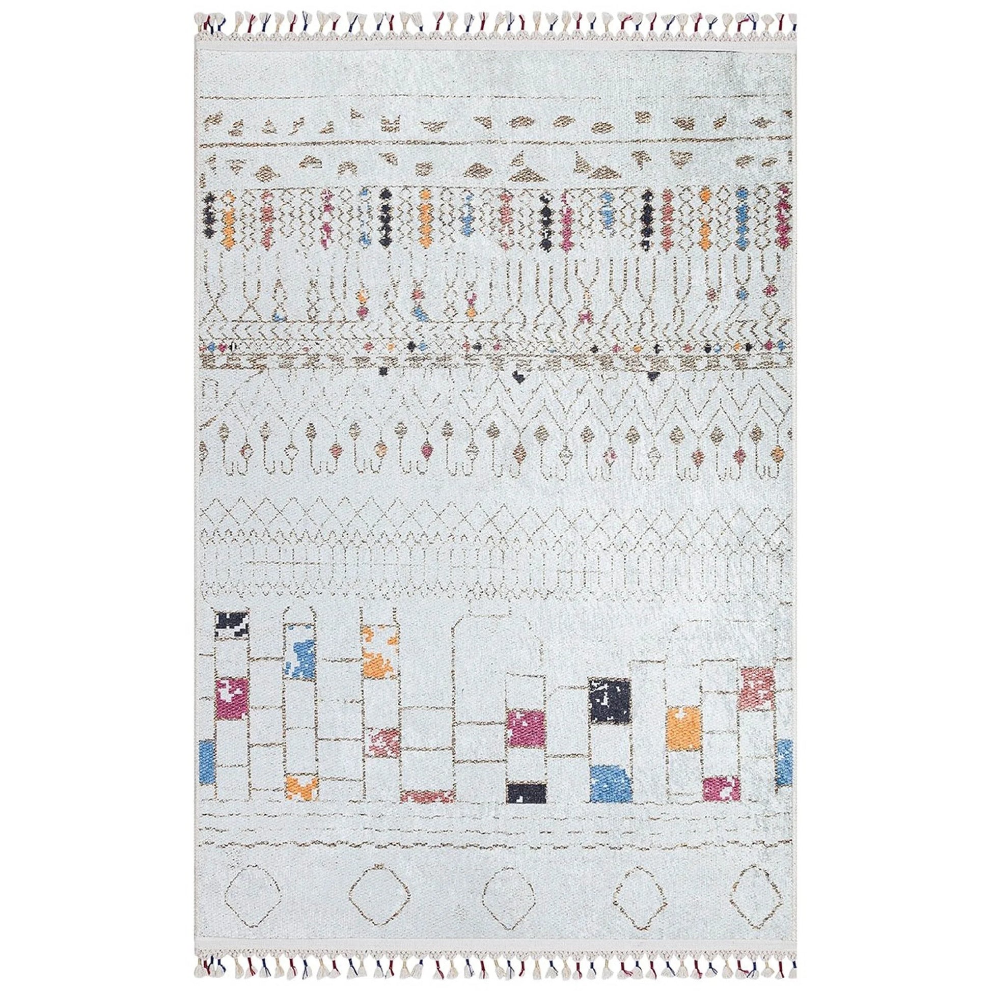 Krem Renkli Etnik Desenli Modern Kilim Halı