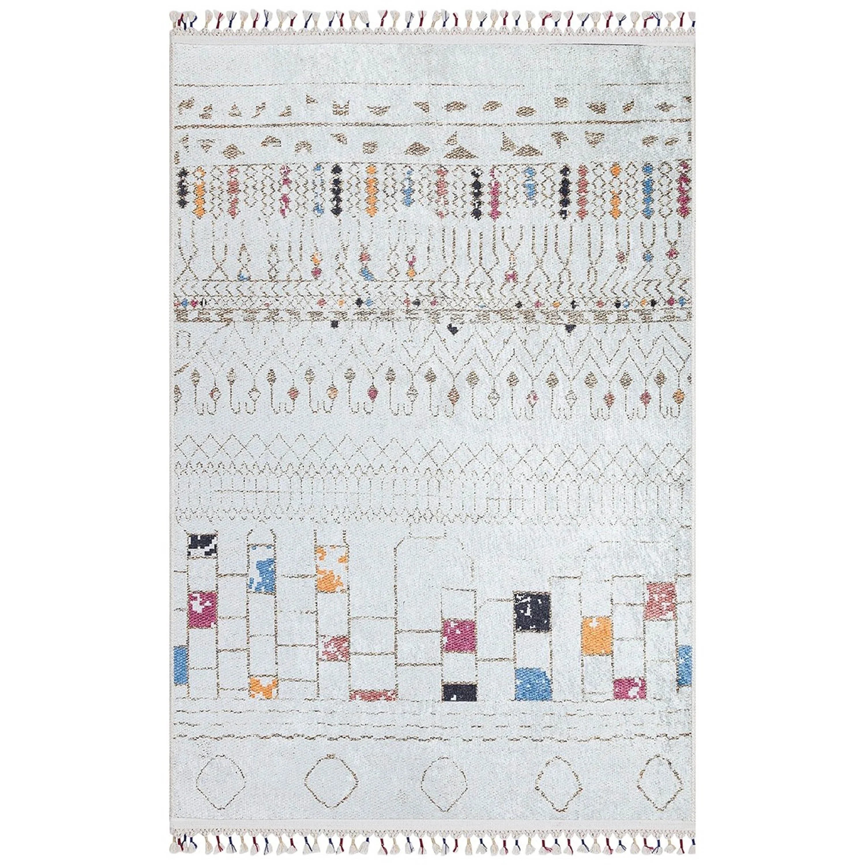 Krem Renkli Etnik Desenli Modern Kilim Halı