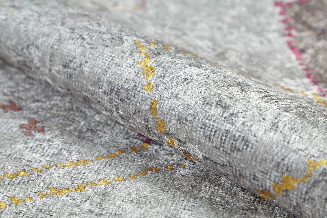 Krem Renkli Geometrik Desenli Modern Saçaklı Kaymaz Kilim Halı