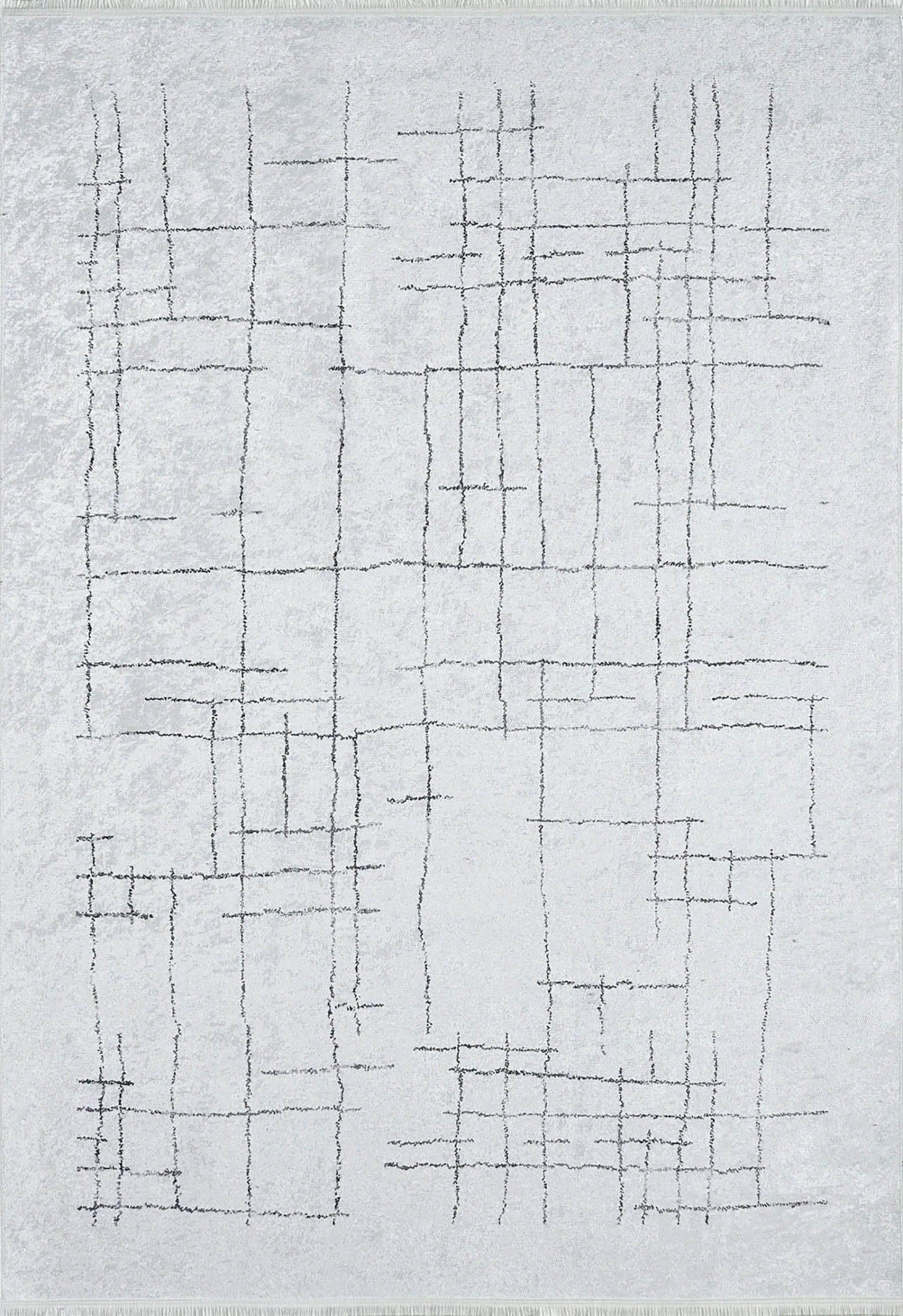 Krem Siyah Geometrik Halı