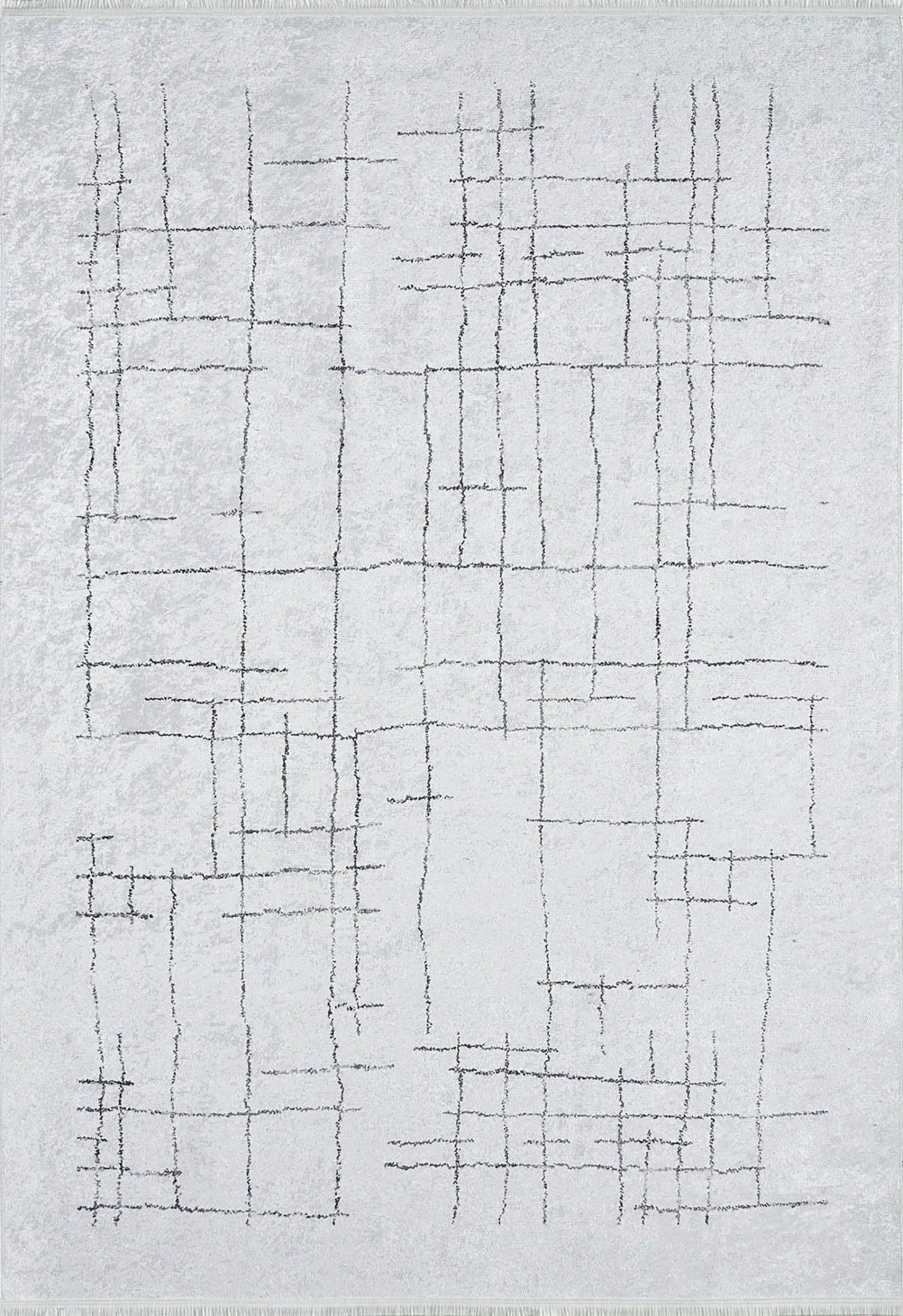 Krem Siyah Geometrik Halı