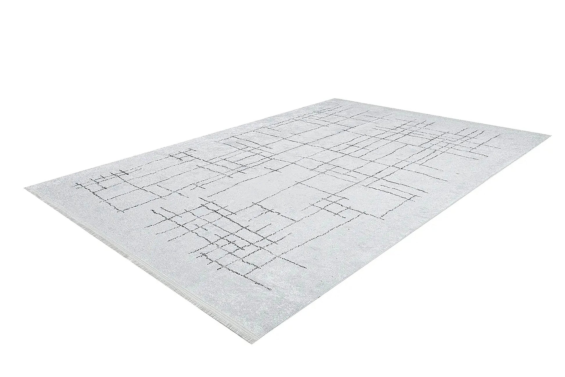 Krem Siyah Geometrik Halı