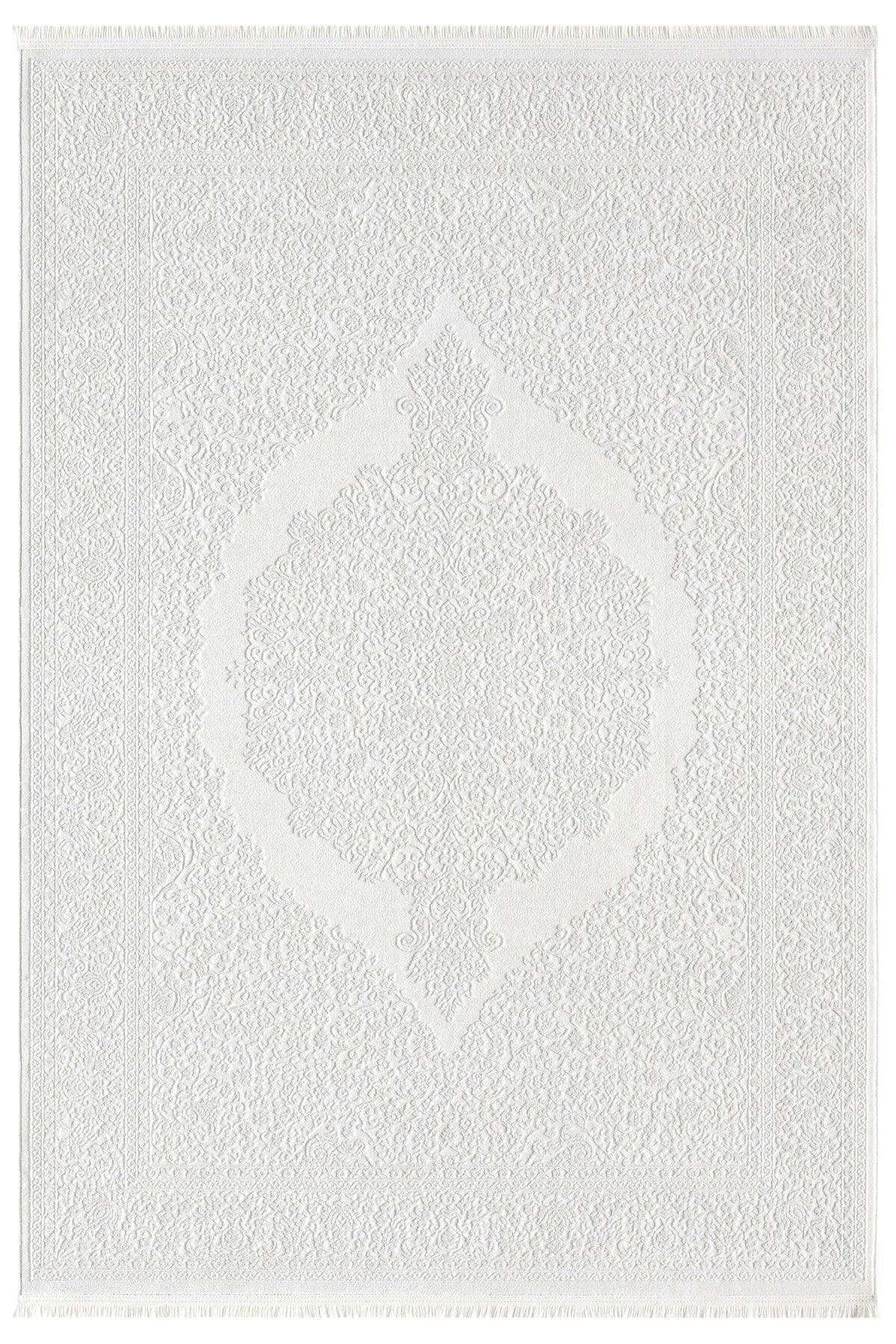 Krem Ton Sür Ton Oval Klasik Desenli Halı