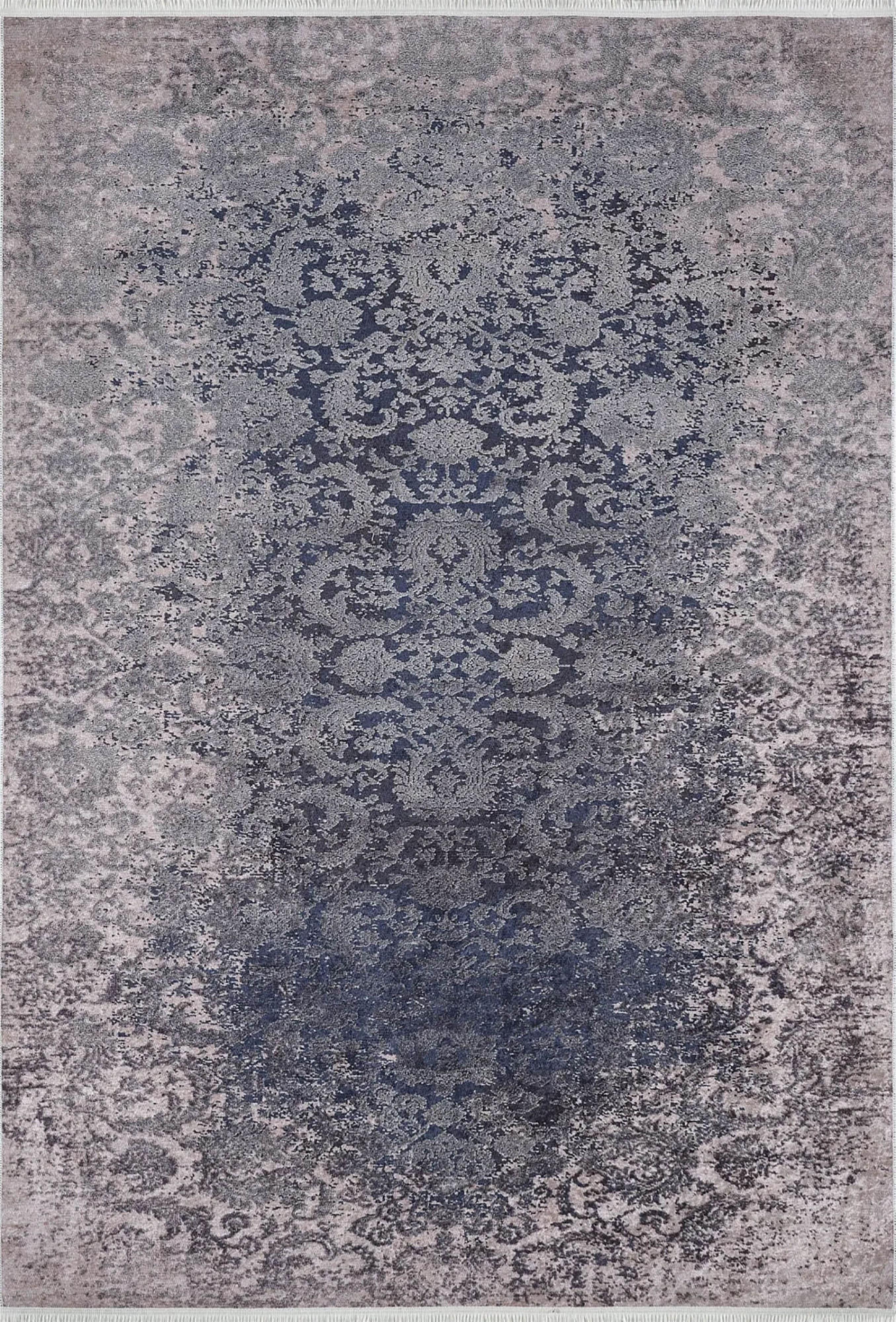 Lacivert Açık Pembe Çiçekli Vintage Geometrik Modern Halı