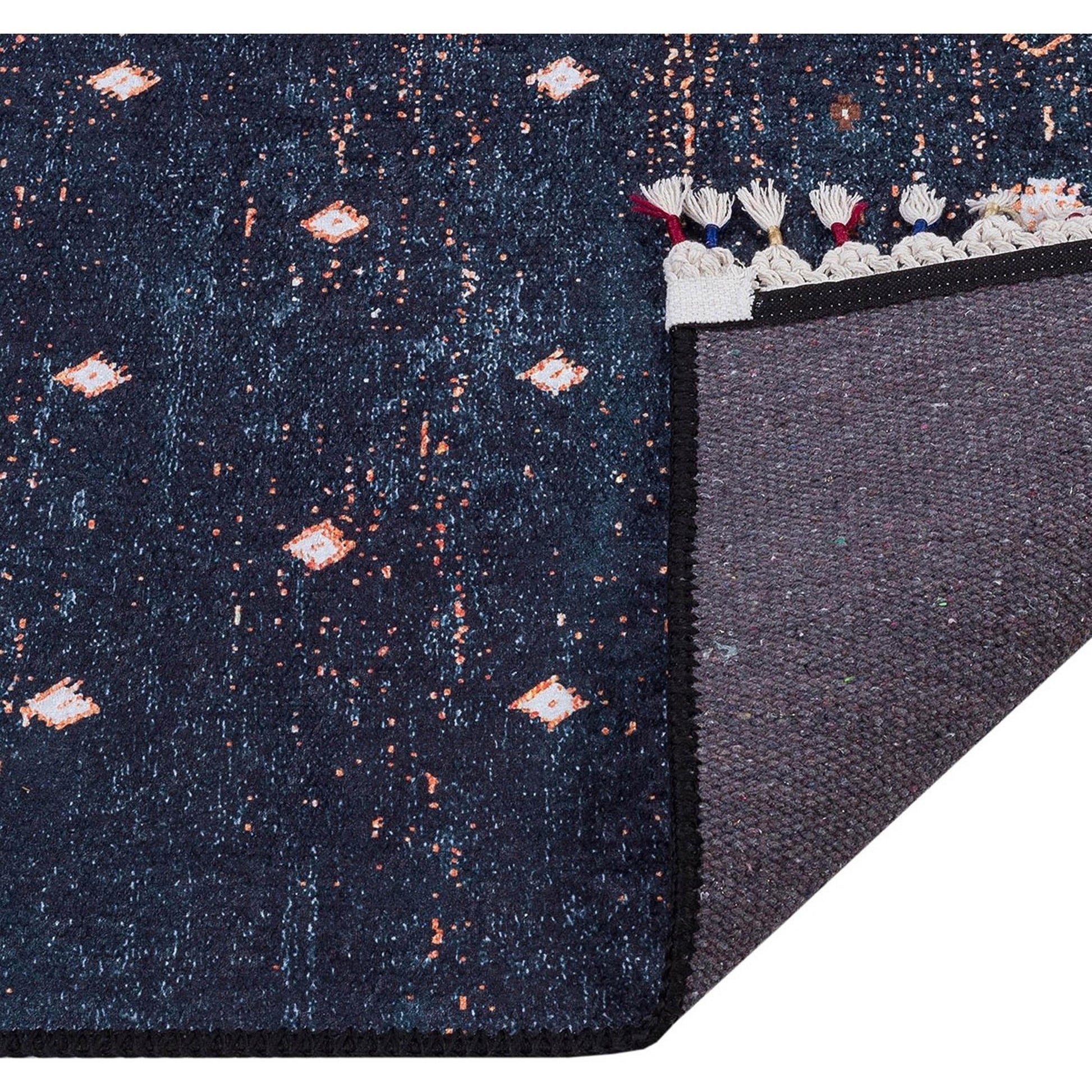 Lacivert Beyaz Minimal Geometrik Desenli Kilim Halı