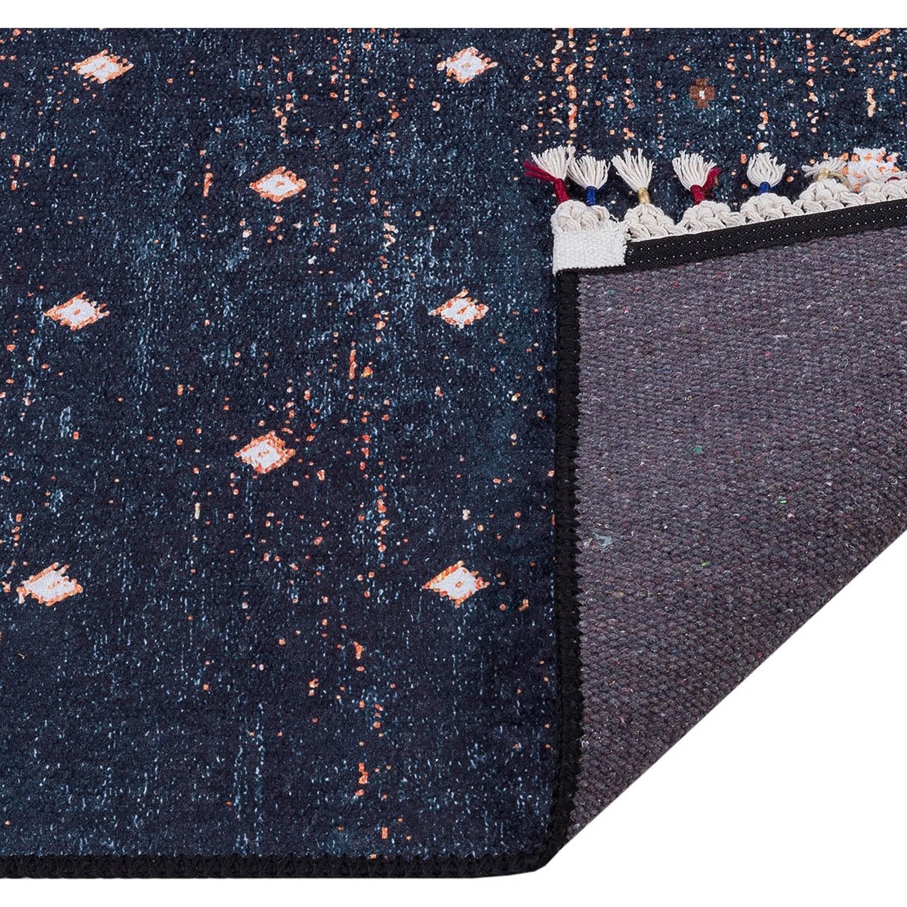 Lacivert Beyaz Minimal Geometrik Desenli Kilim Halı