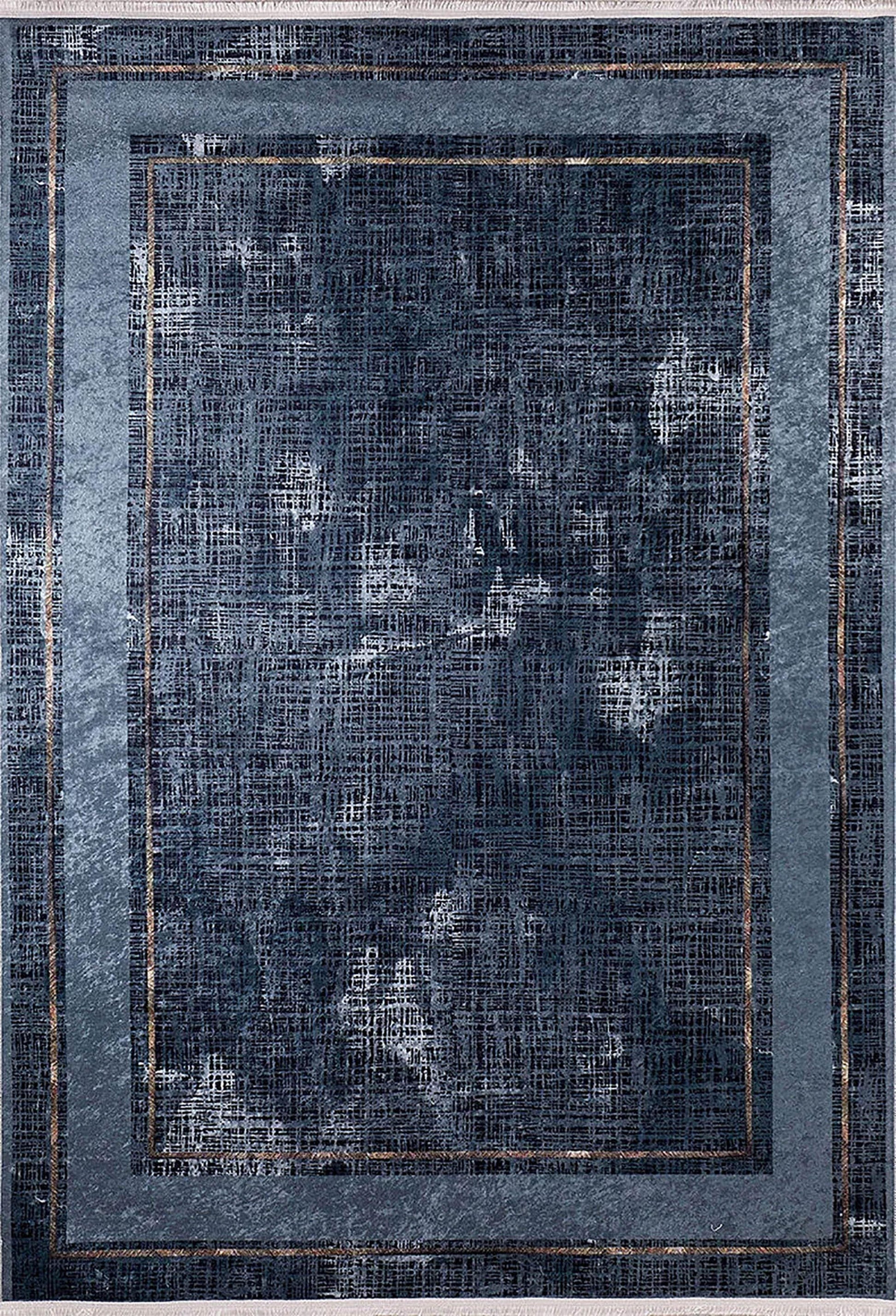 Lacivert Bordürlü Modern Desenli Yıkanabilir Halı