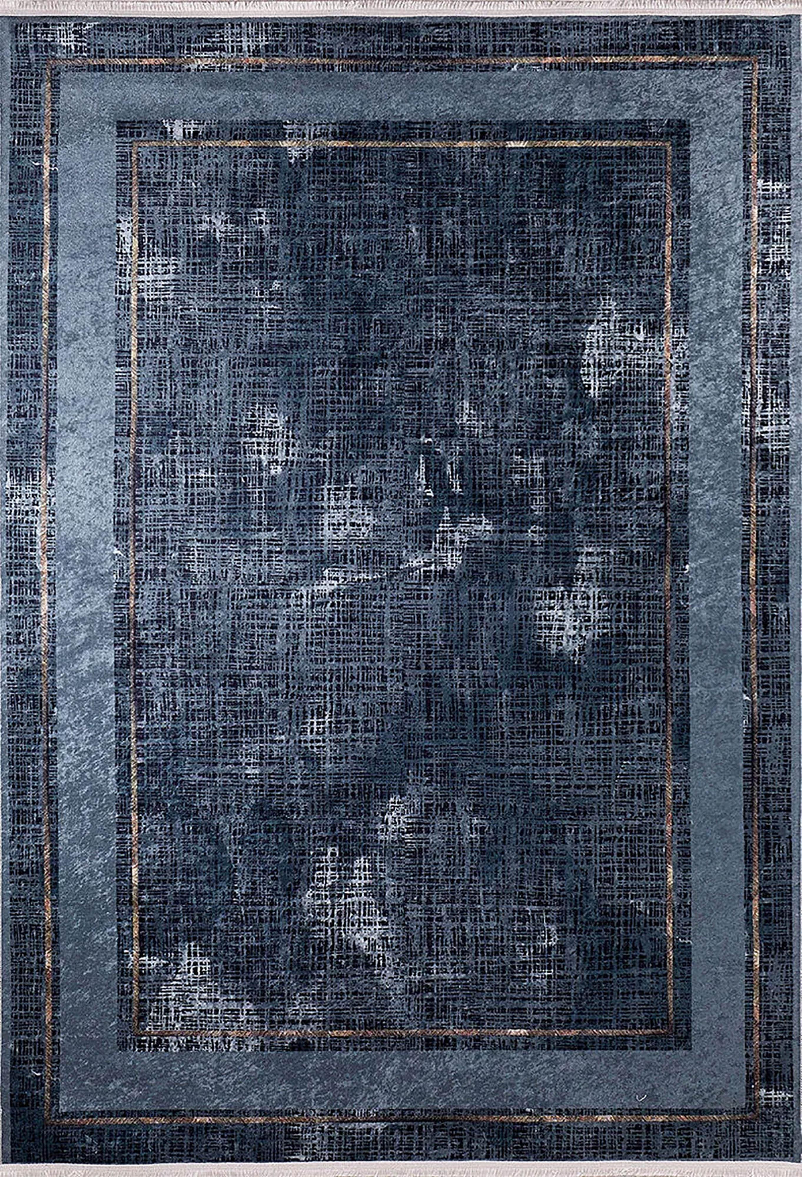 Lacivert Bordürlü Modern Desenli Yıkanabilir Halı