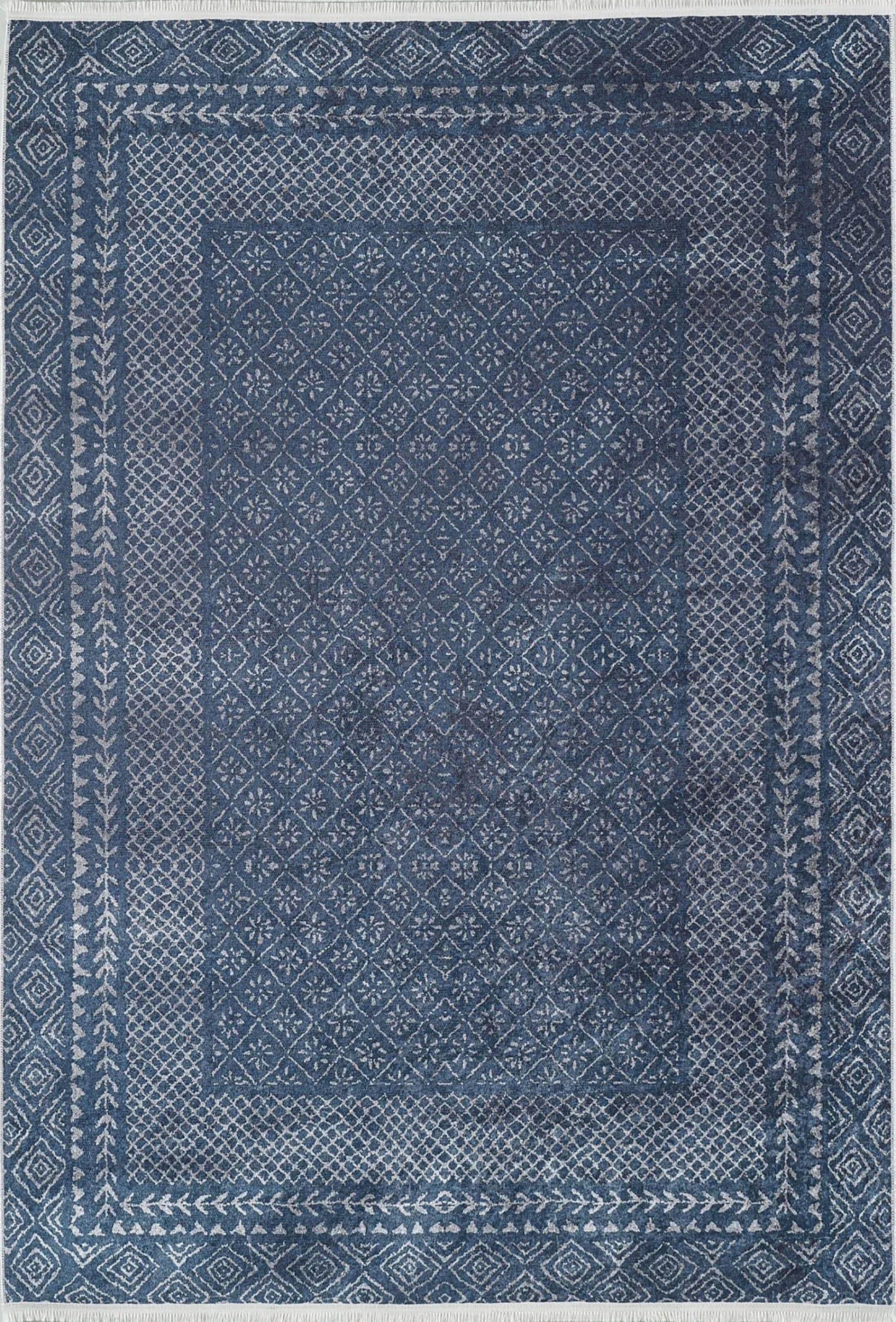 Lacivert Geometrik Desenli Halı