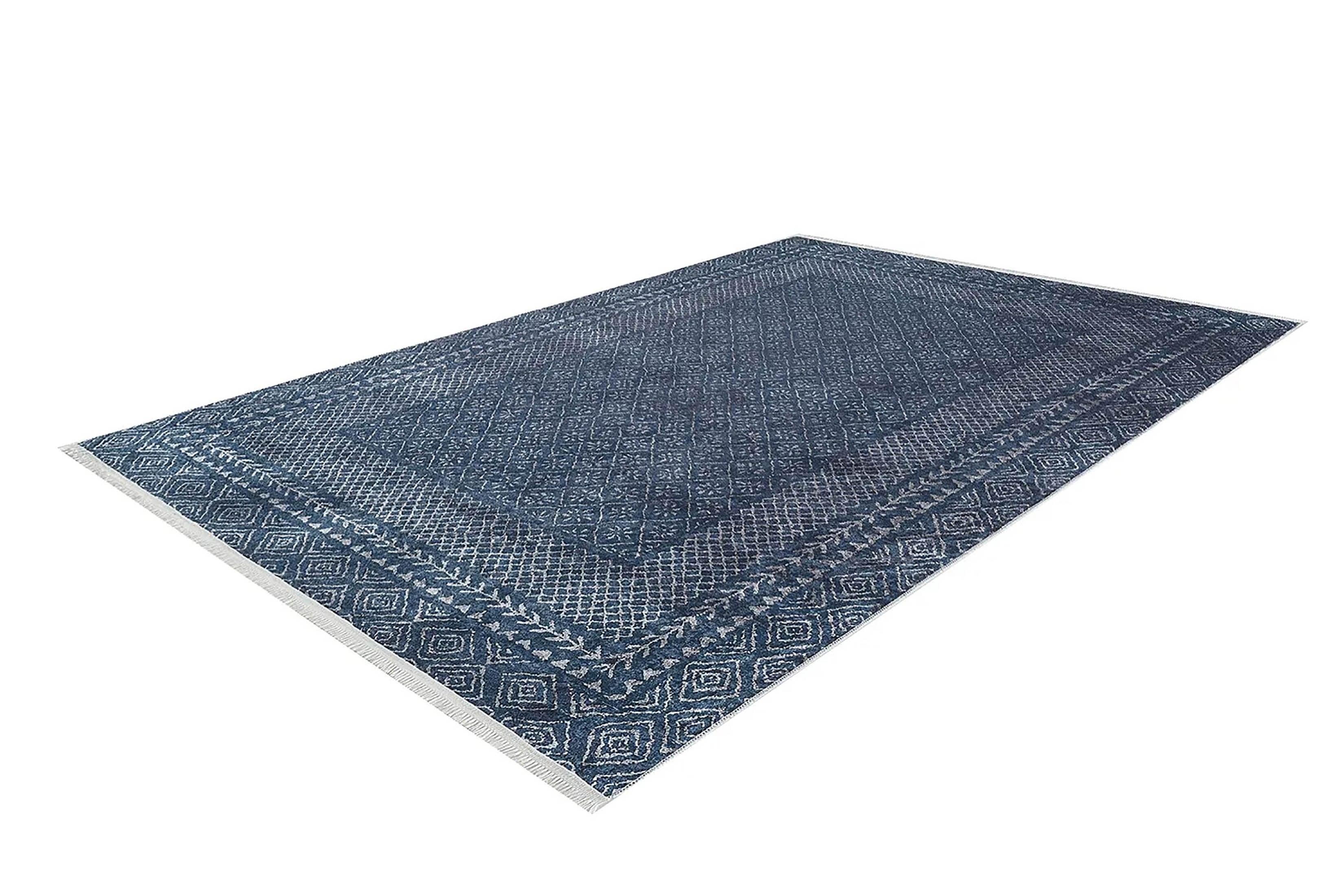 Lacivert Geometrik Desenli Halı