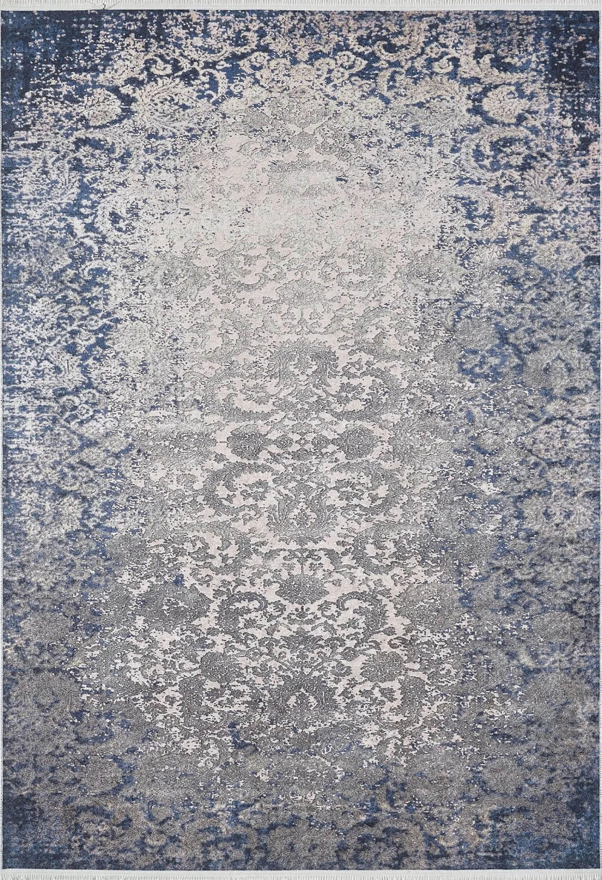 Lacivert Gri Çiçekli Vintage Geometrik Modern Halı