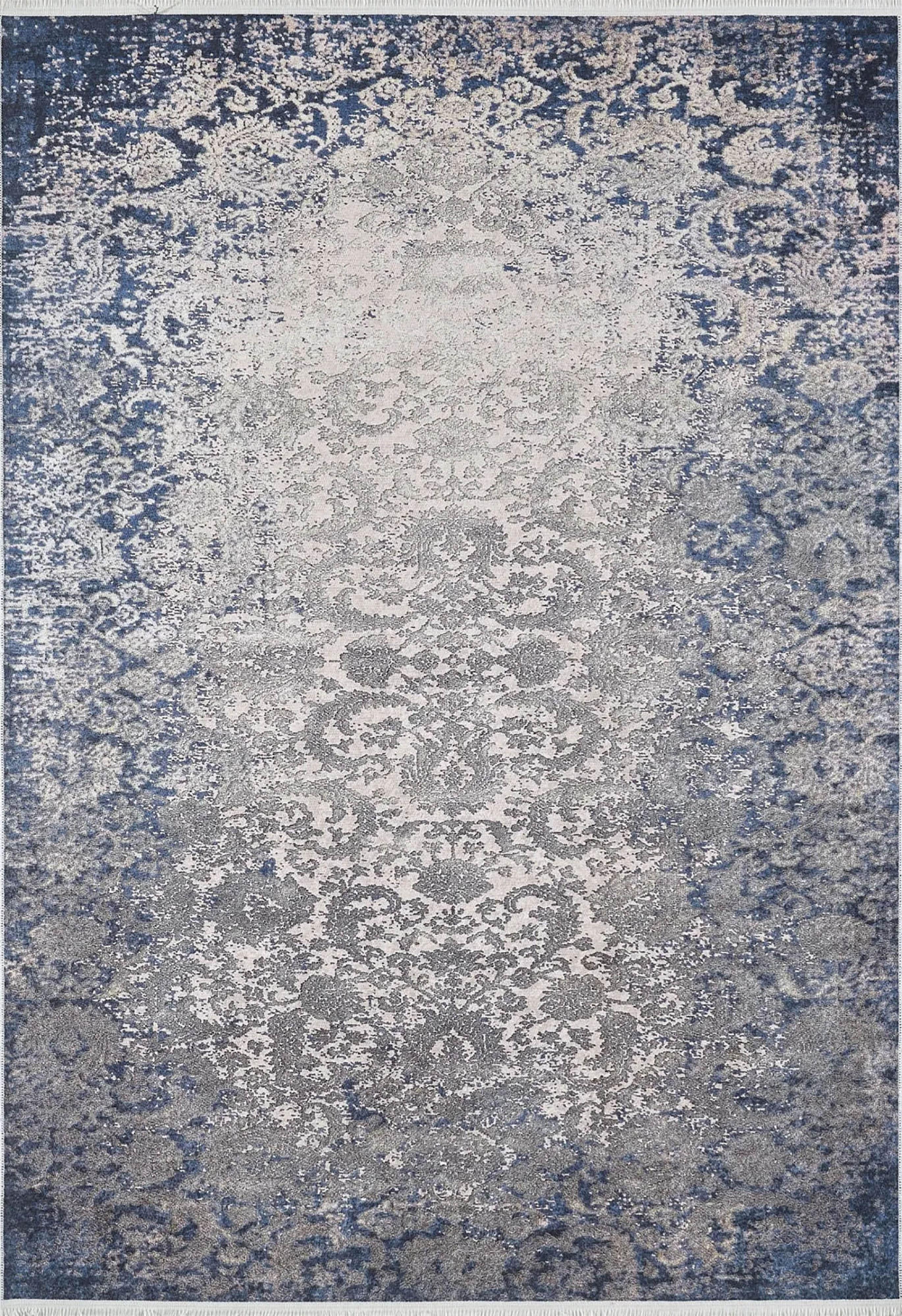 Lacivert Gri Çiçekli Vintage Geometrik Modern Halı