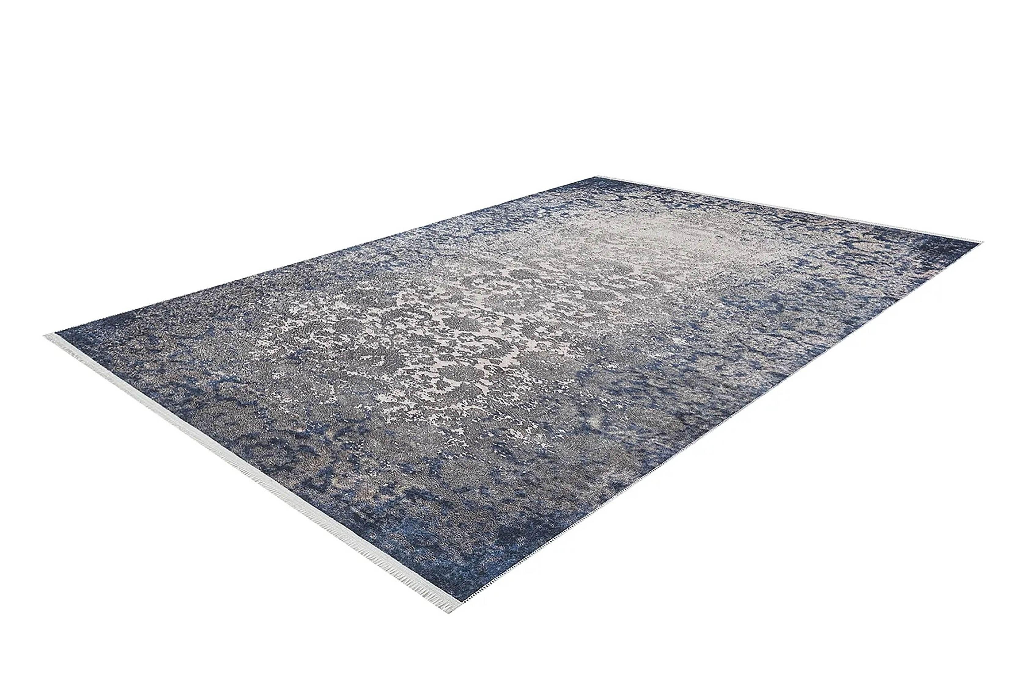 Lacivert Gri Çiçekli Vintage Geometrik Modern Halı