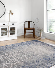 Lacivert Gri Çiçekli Vintage Geometrik Modern Halı