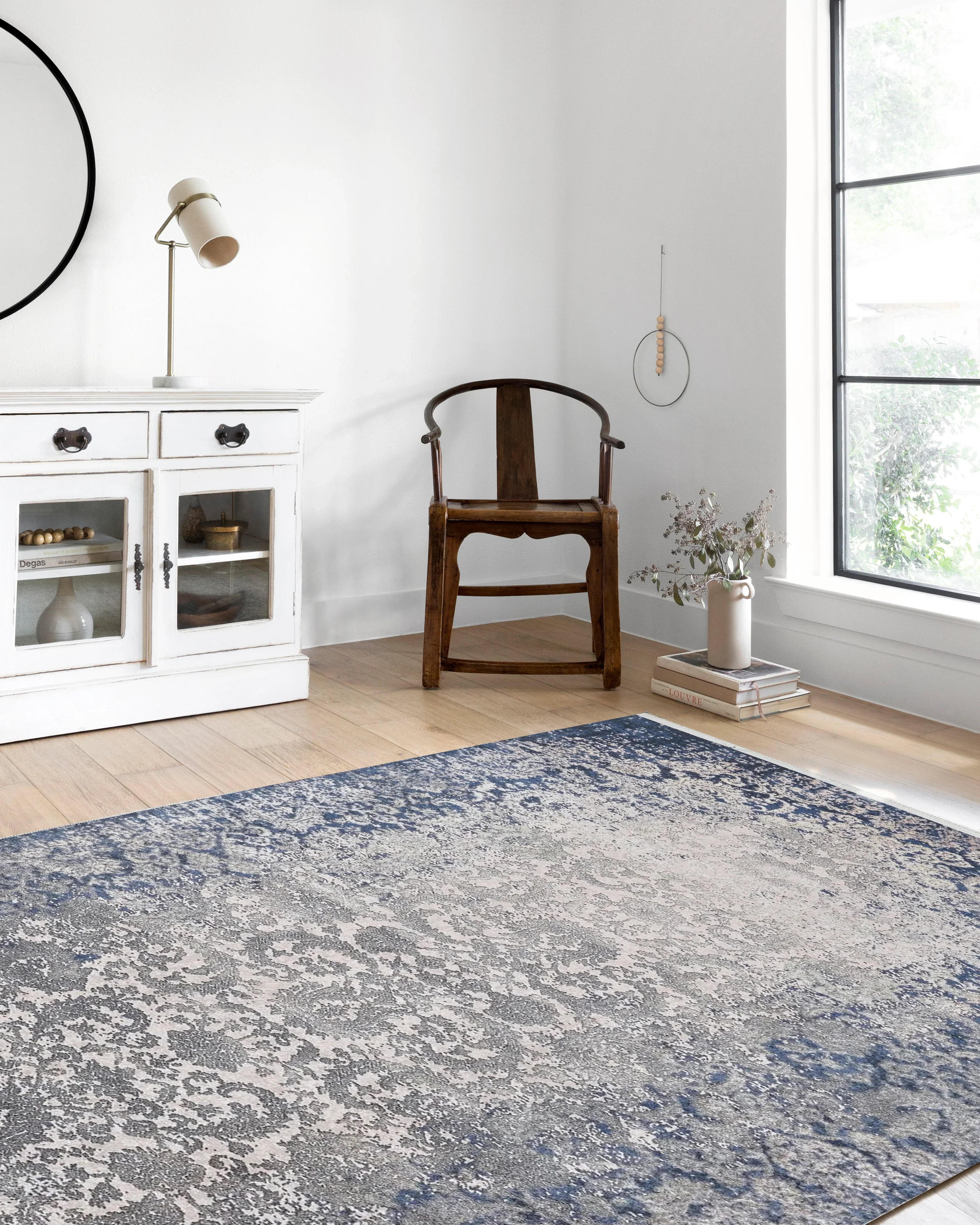 Lacivert Gri Çiçekli Vintage Geometrik Modern Halı