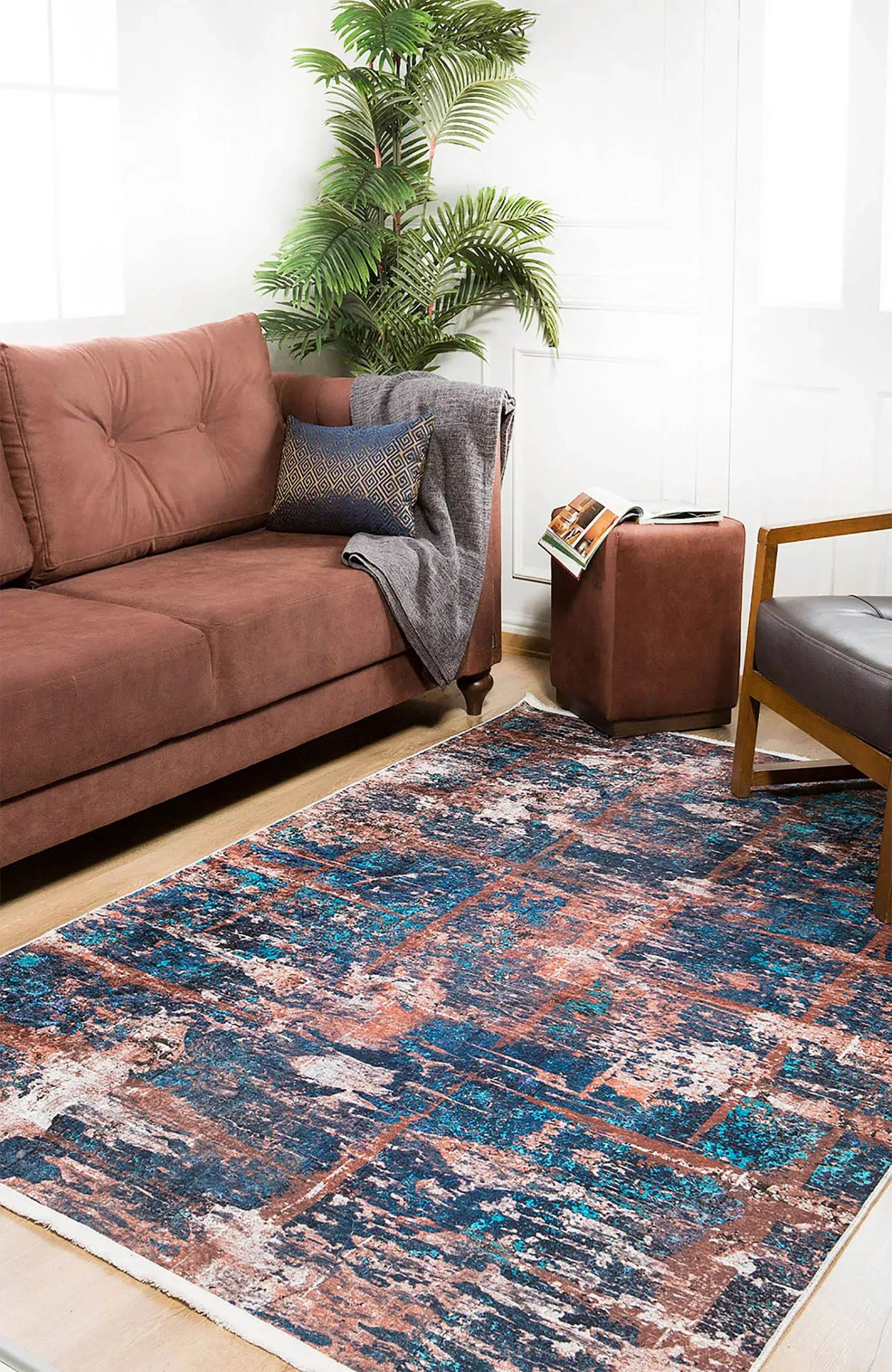 Lacivert Kahverengi Modern Halı